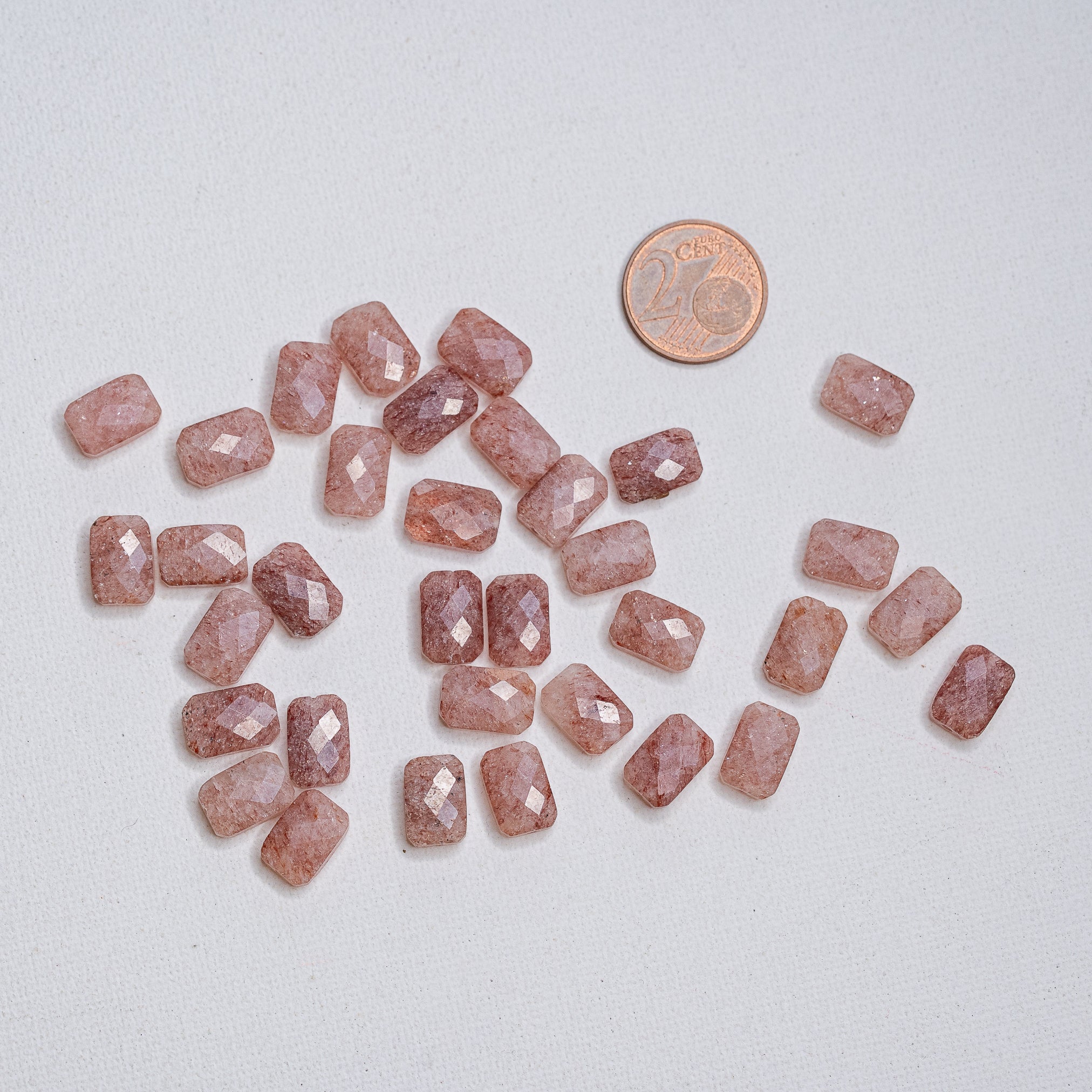 Perles rectangles facettes de Quartz fraise de env 11,5 mm ( lot de 2 perles )