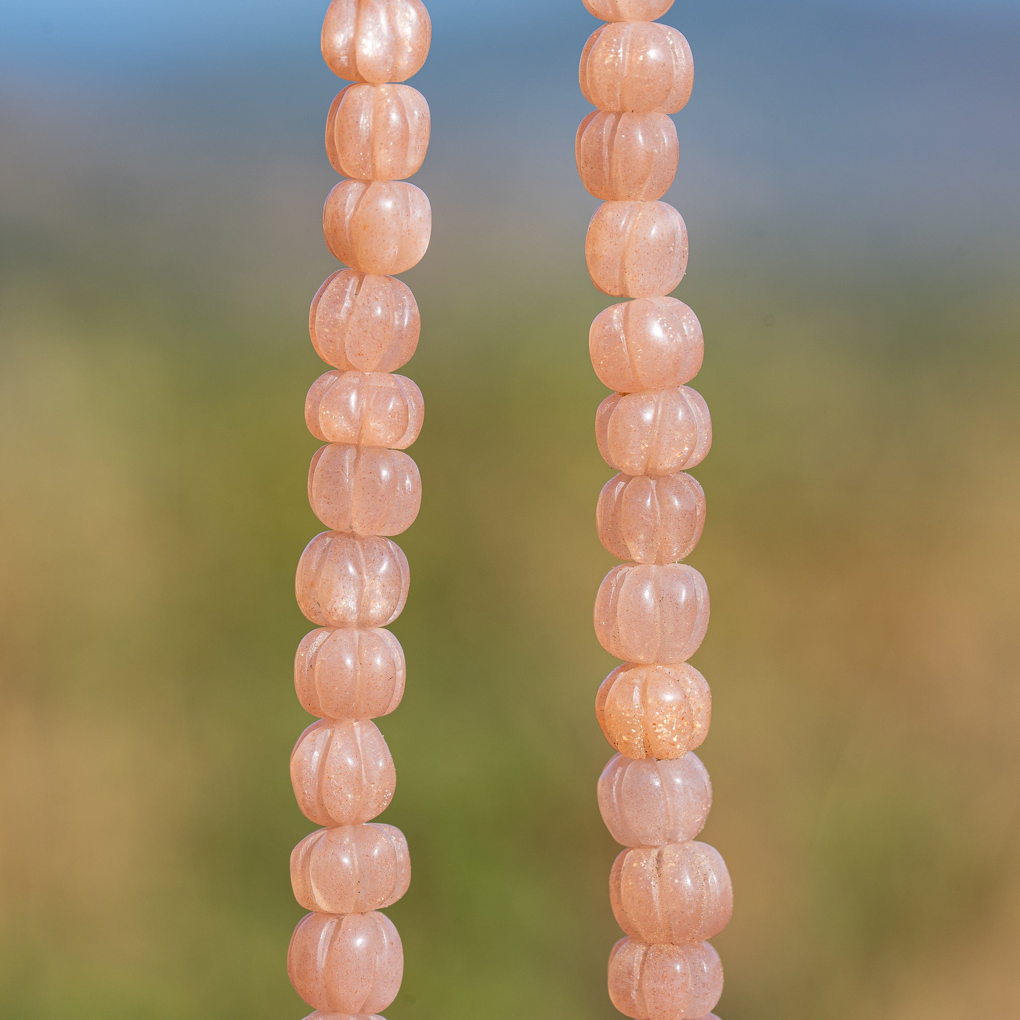 Perles sculptées citrouilles en Pierre de lune rose de 6 à 9 mm ( à l&