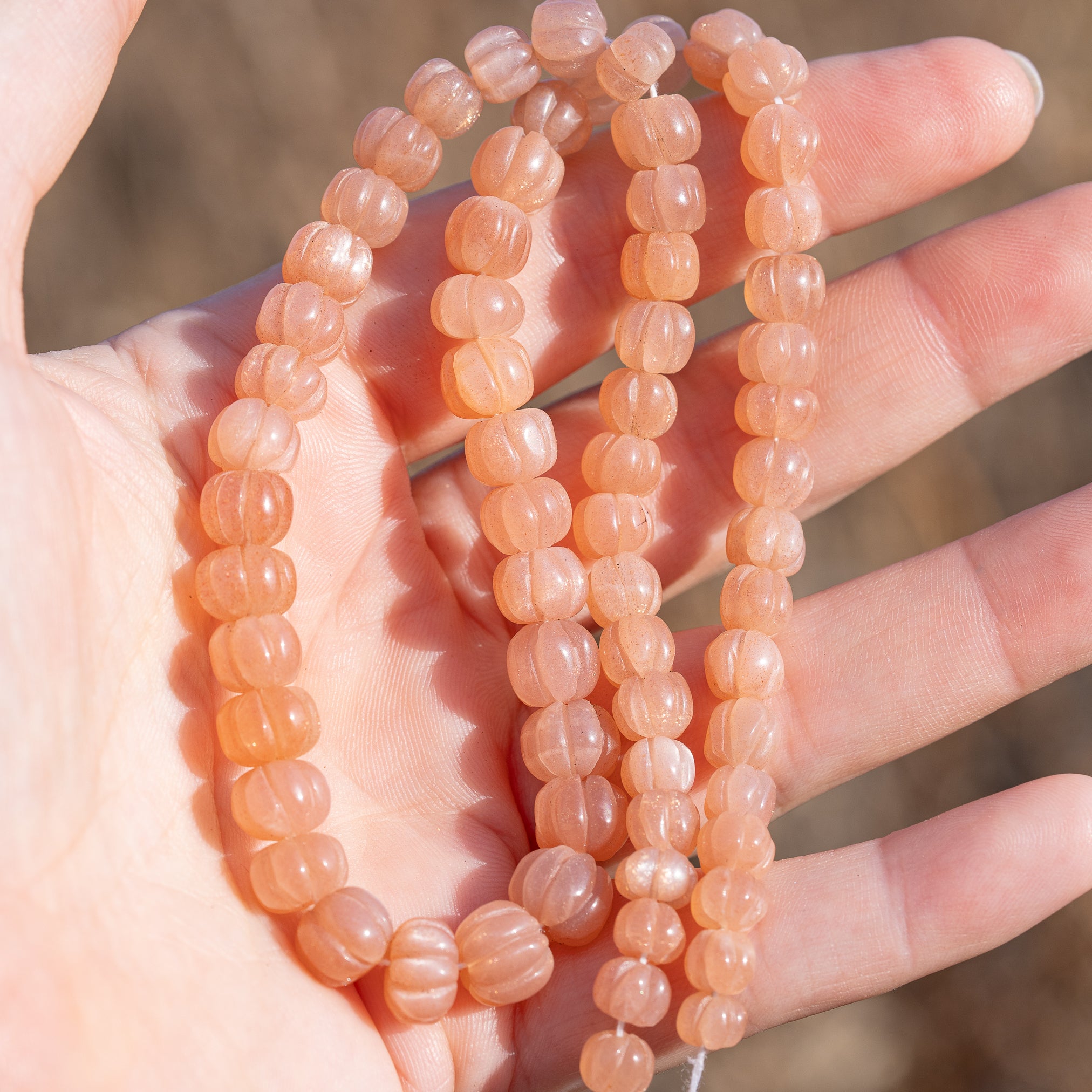 Perles sculptées citrouilles en Pierre de lune rose de 6 à 9 mm ( à l&