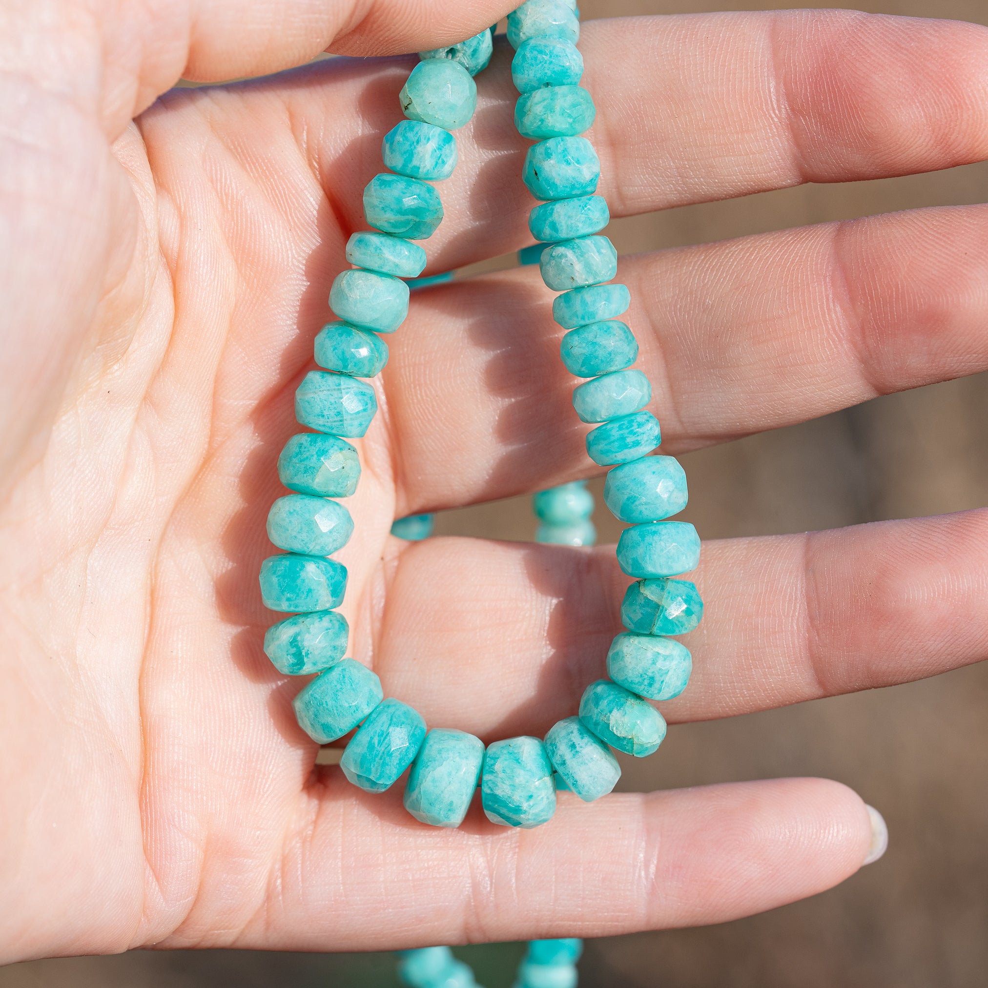 Perles rondelles facettes en Amazonite de 4,5 à 9,5 mm ( lot de 2 ou 4 perles )