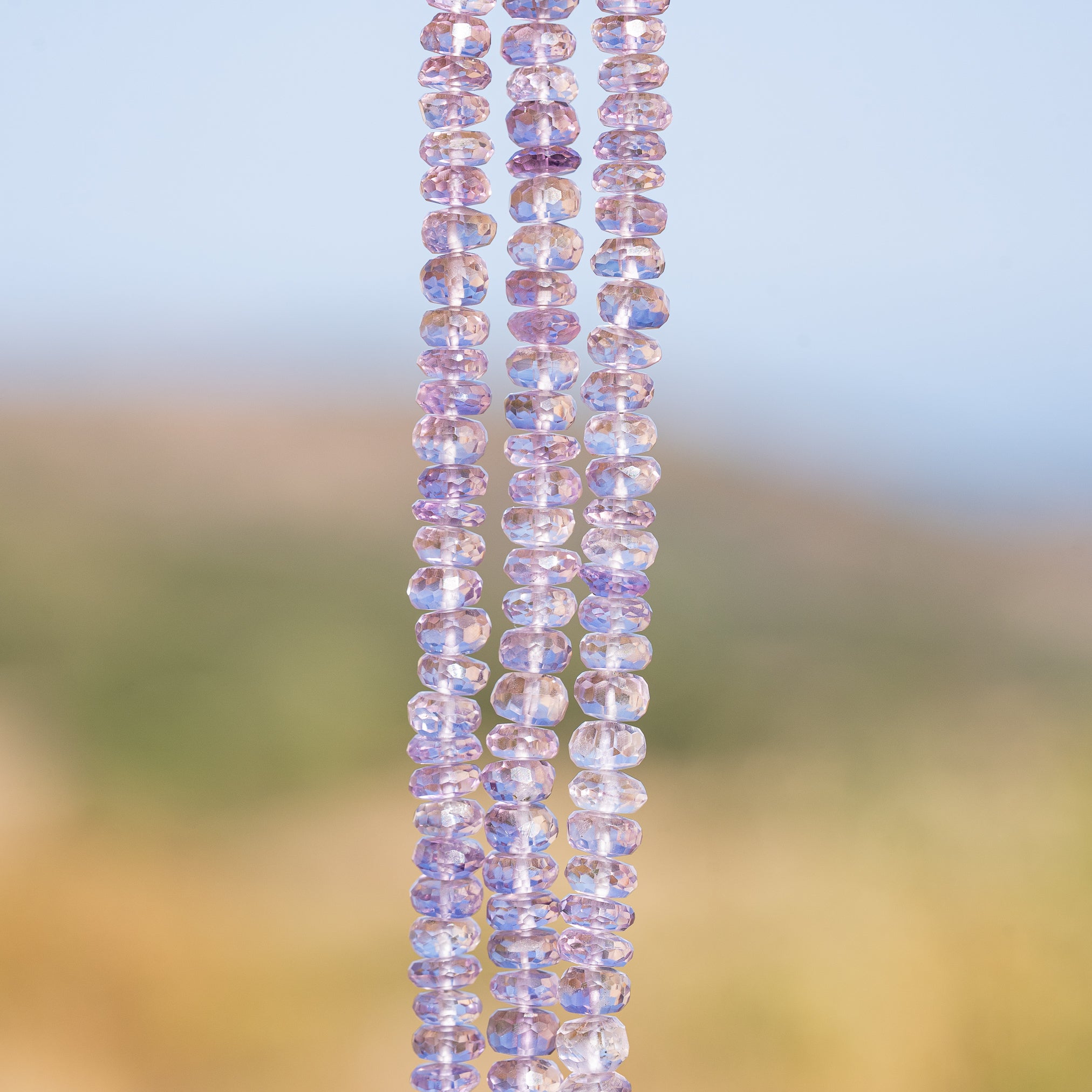 Perles rondelles facettes en Améthyste lilas de env 5/5,5 mm ( lot de 4 perles )