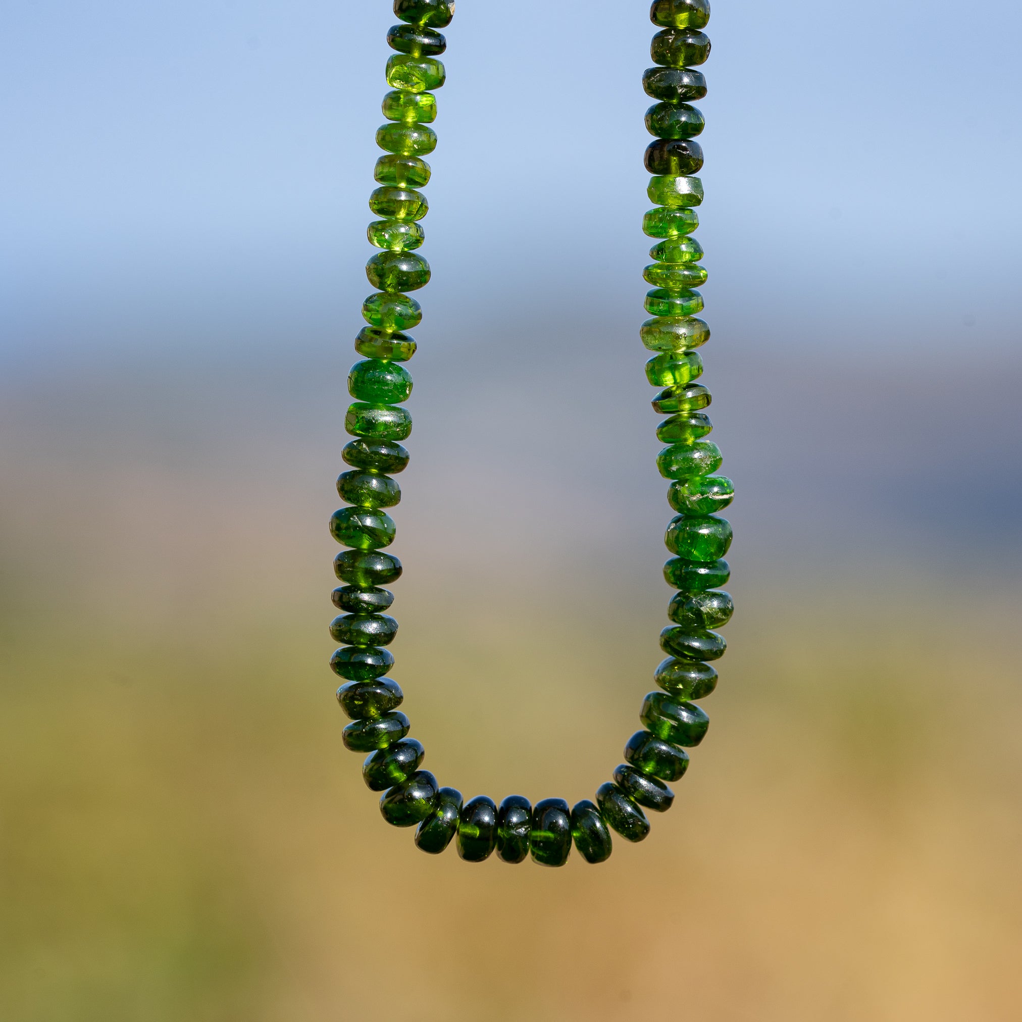 Fil de 35 cm et de 164 perles rondelles lisses de Diopside chrome de env 3/4,2 mm