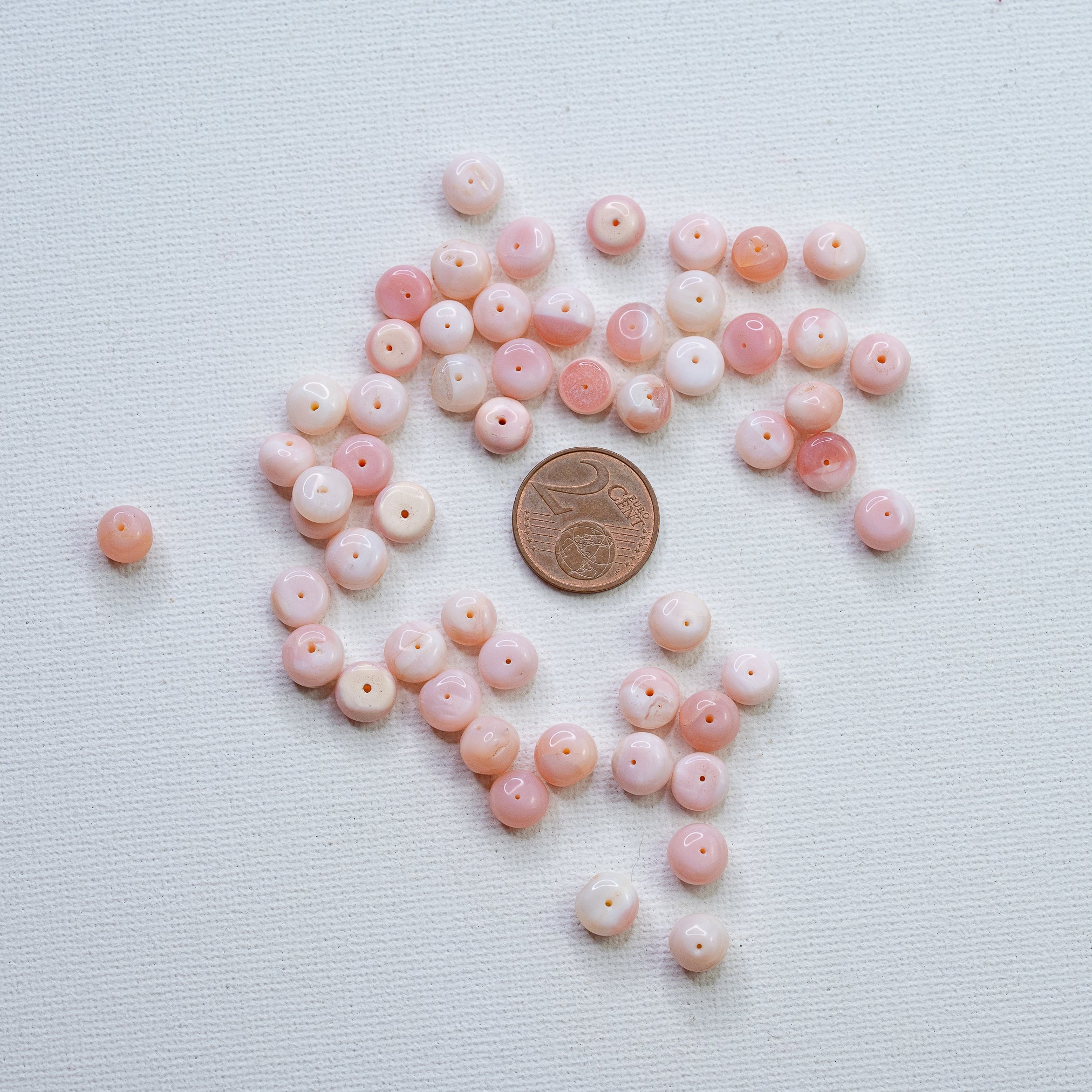 Perles rondelles lisses en Opale rose de env 7/7,5 mm ( lot de 4 perles )