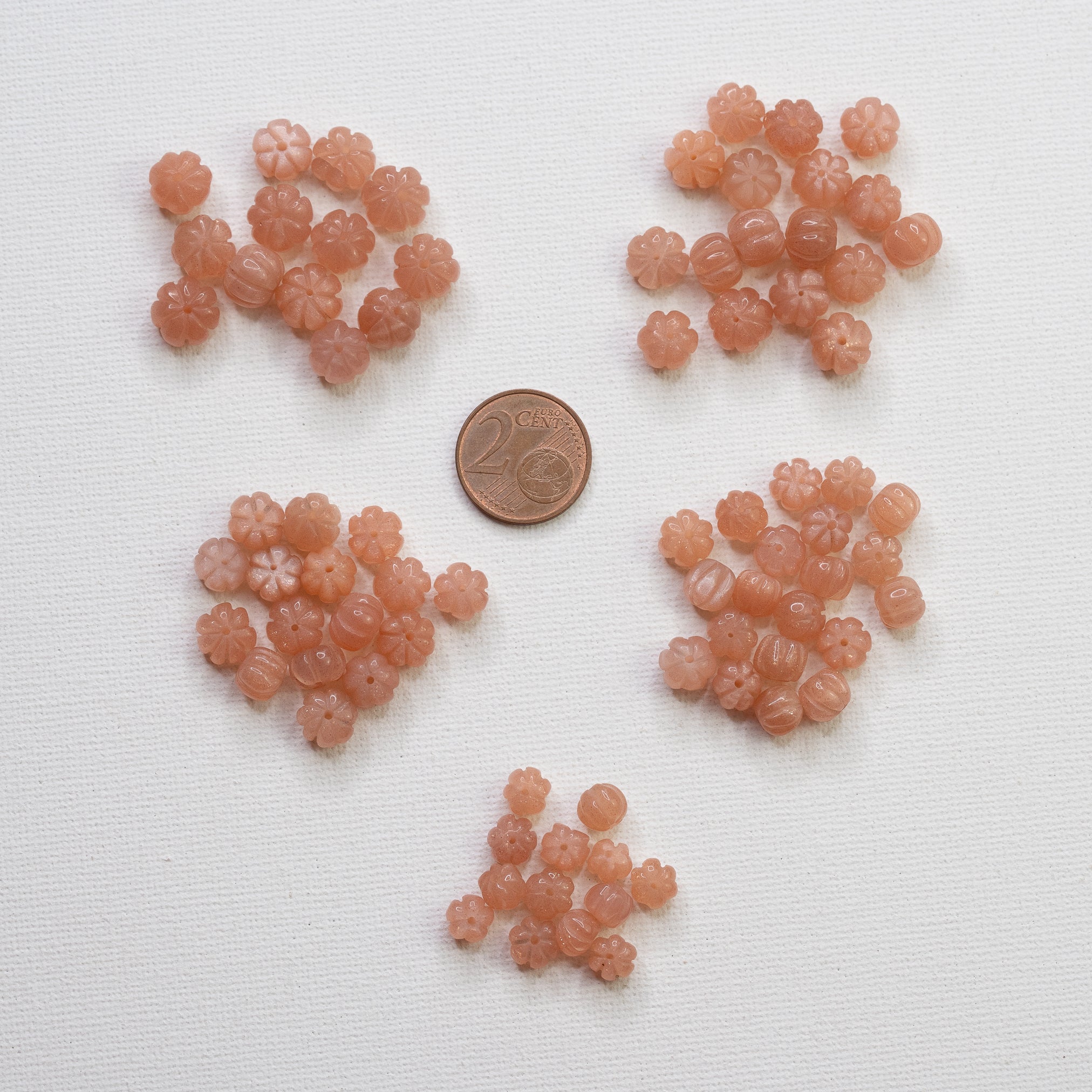 Perles sculptées citrouilles en Pierre de lune rose de 6 à 9 mm ( à l&