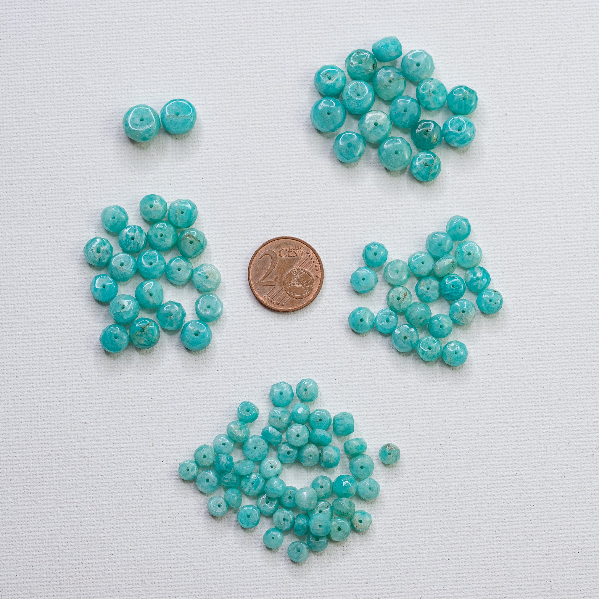 Perles rondelles facettes en Amazonite de 4,5 à 9,5 mm ( lot de 2 ou 4 perles )