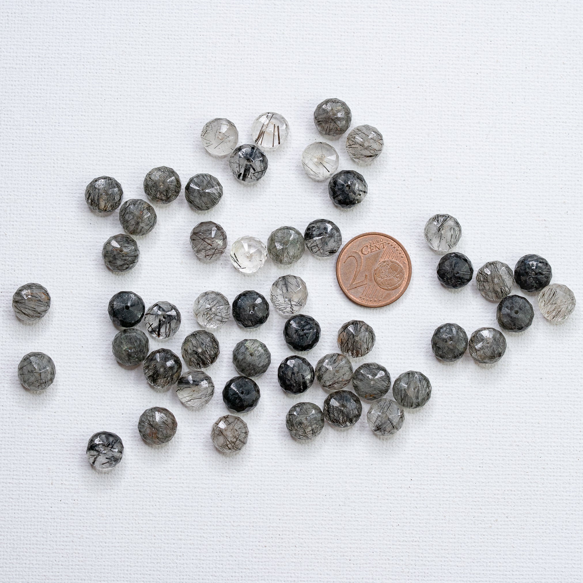 Perles rondelles facettes de Quartz Tourmaliné de env 9,3 mm ( lot de 2 perles )