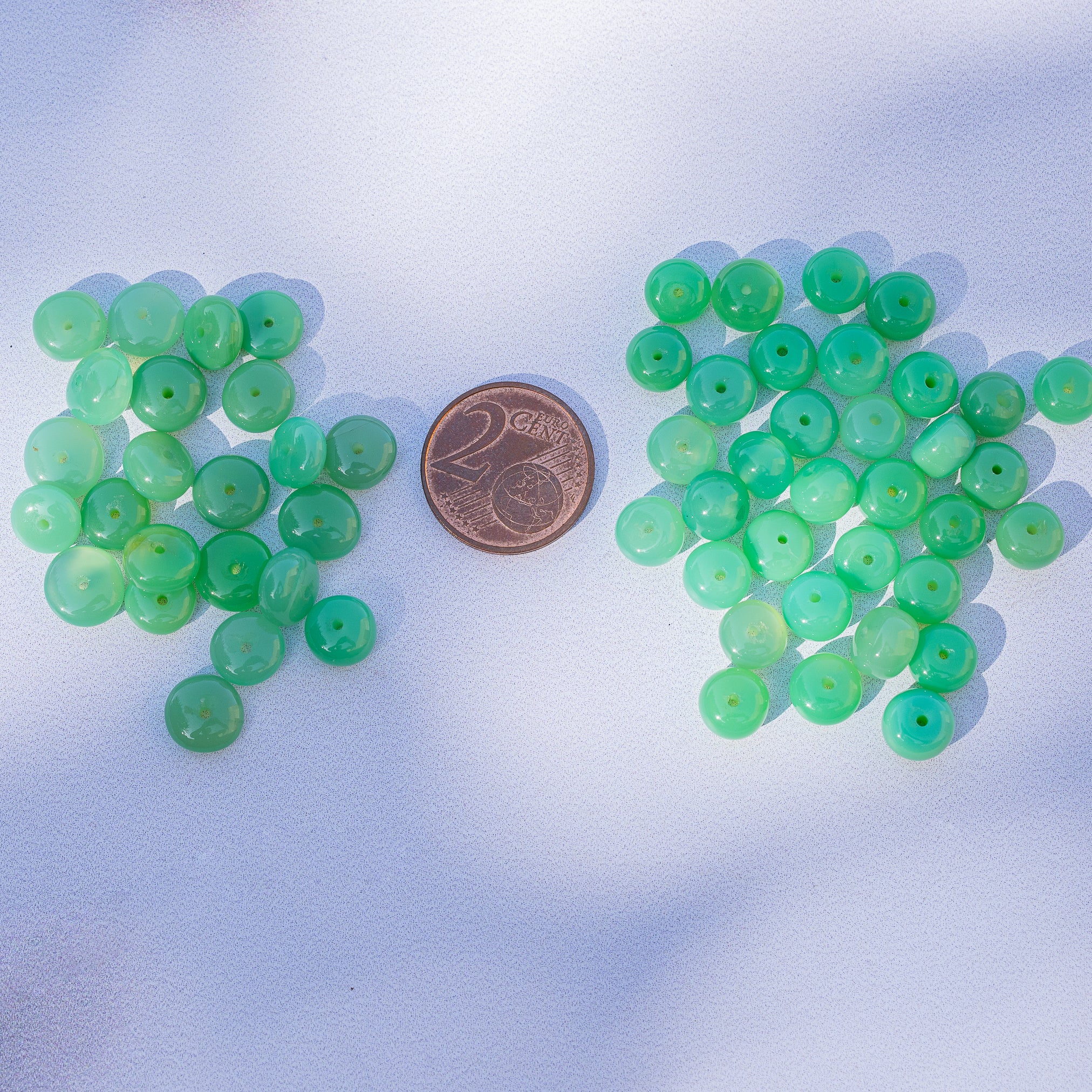 Perles rondelles lisses AA de Chrysoprase de 7/8 mm ( lot de 10 perles )