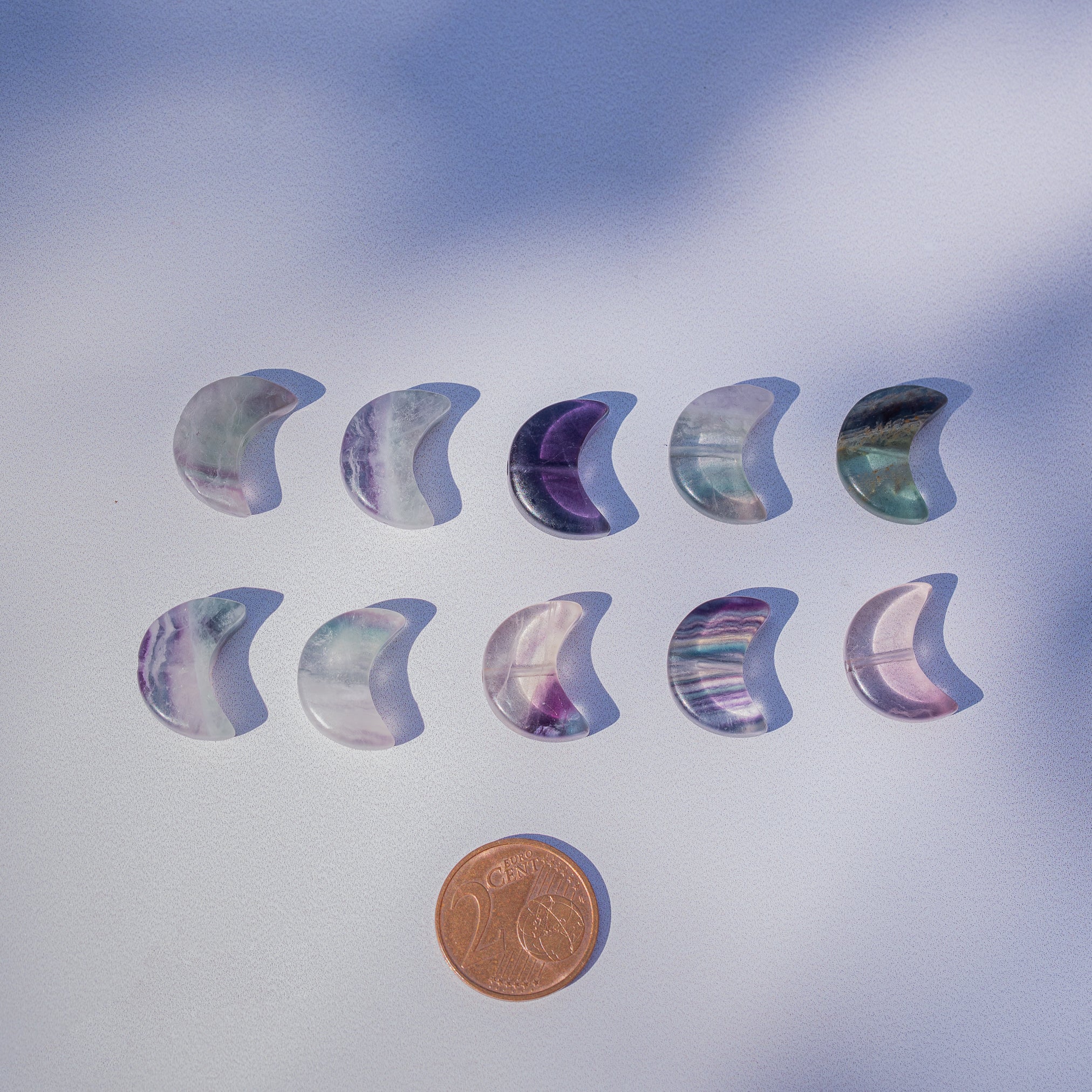 Perles lunes lisses en Fluorite de env 16 mm au choix ( à l&