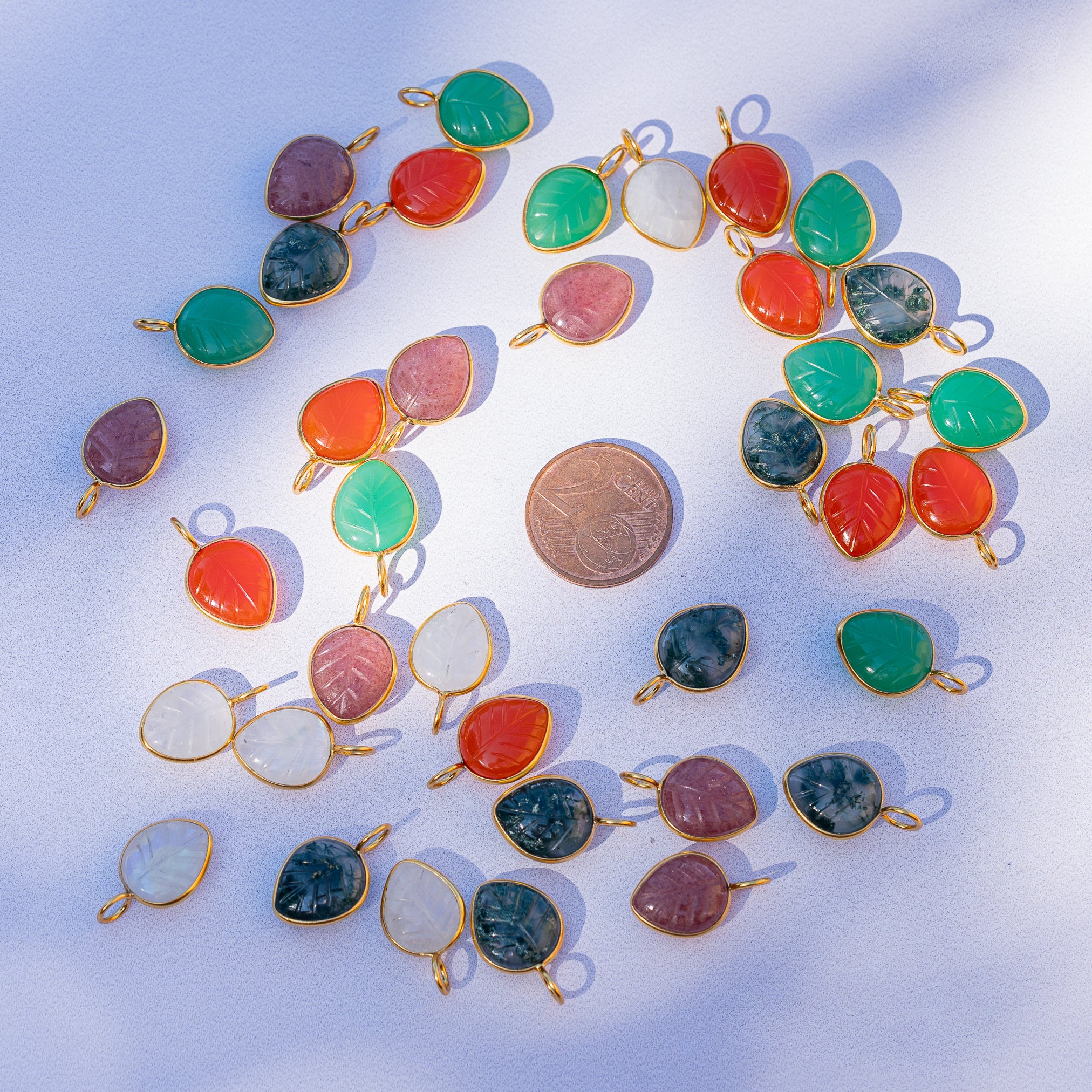 Les feuilles " Nidhih " 5 pierres au choix en argent 925 plaqué or ( à l&