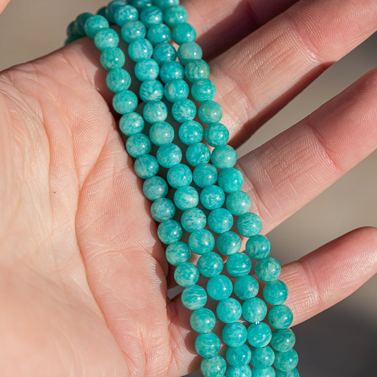 Perles rondes lisses en Amazonite du Pérou de 5 mm ( lot de 10 )