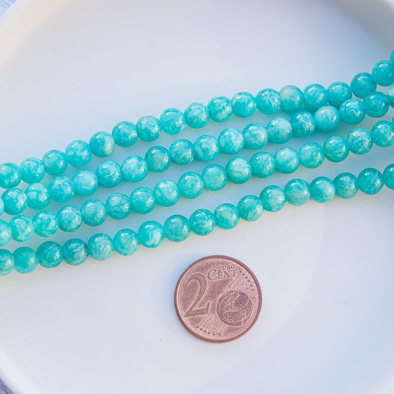 Perles rondes lisses en Amazonite du Pérou de 5 mm ( lot de 10 )