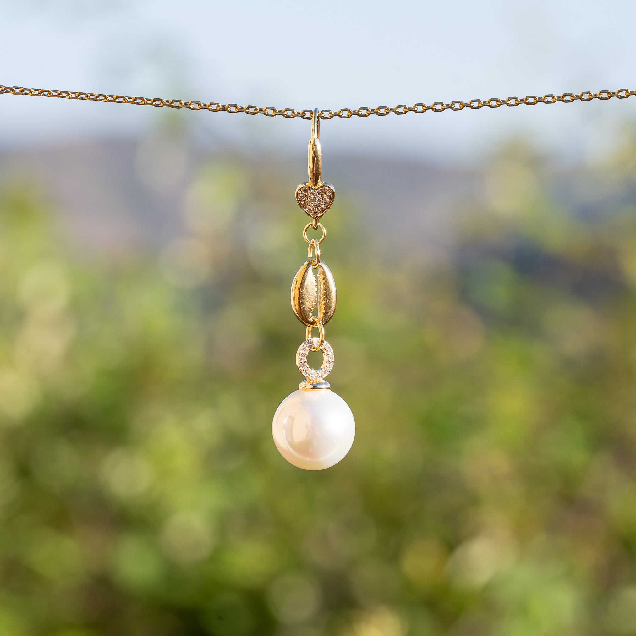 Breloques en laiton plaqué or 14k, boule de nacre et zirconium de 20 mm ( à l&