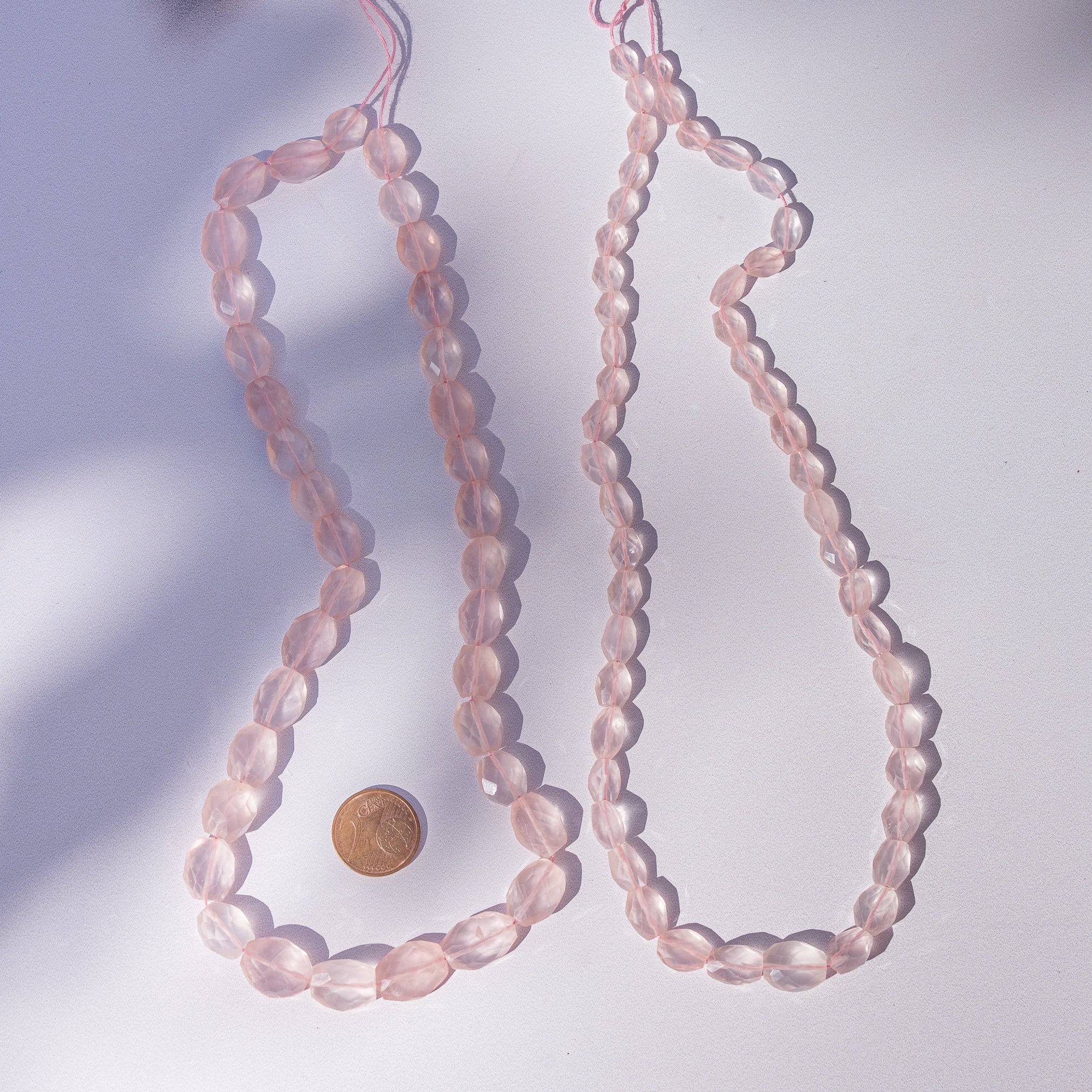 Fil complet de env 44/46 cm perles pépites facettes de Quartz rose de 7 à 15 mm