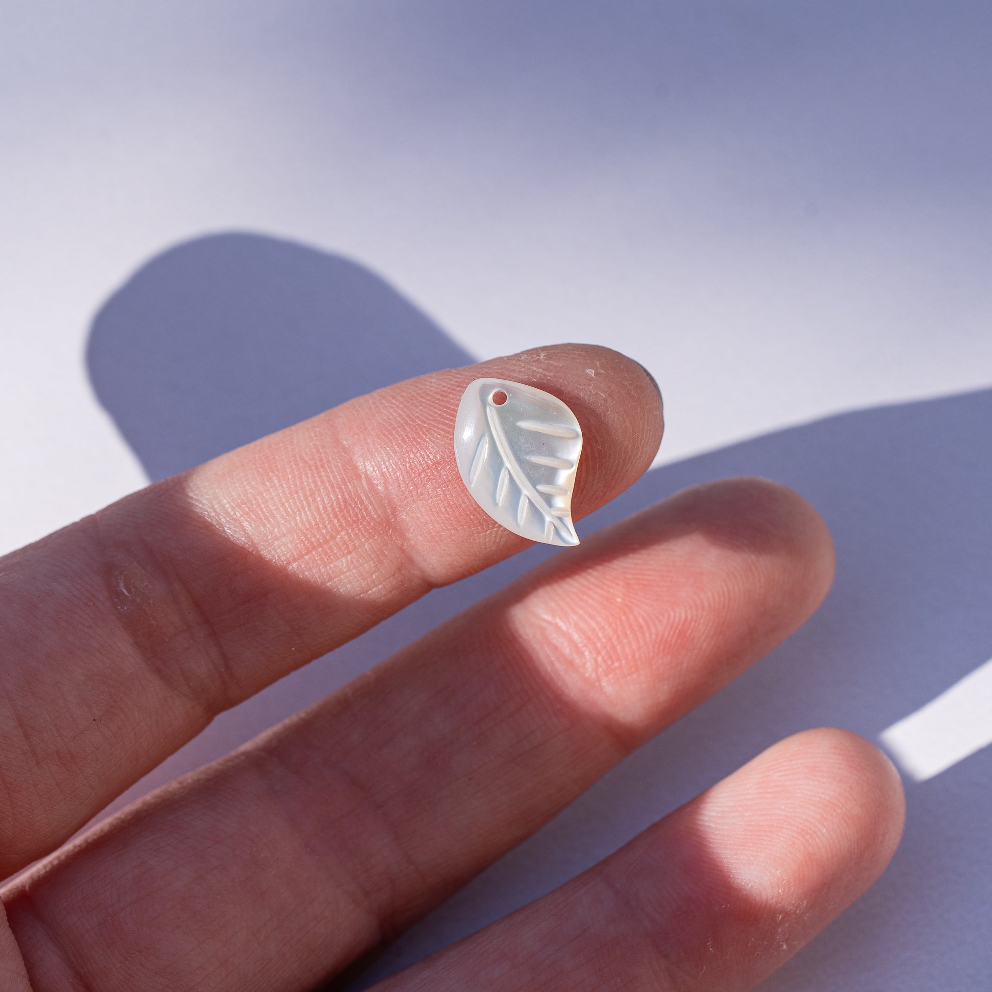 Breloques feuille en nacre blanche de 15 x 10 mm ( à l&