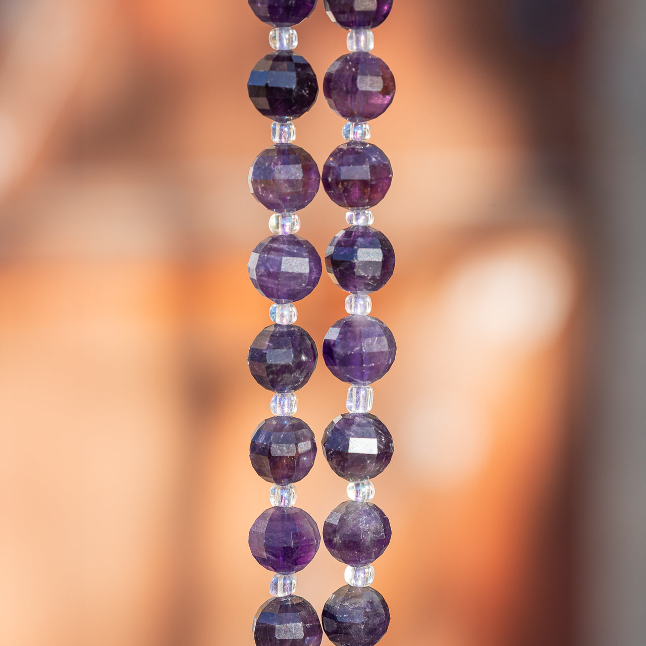 Perles rondes lanternes facettes en Améthyste de 9/10 mm ( lot de 4 perles )