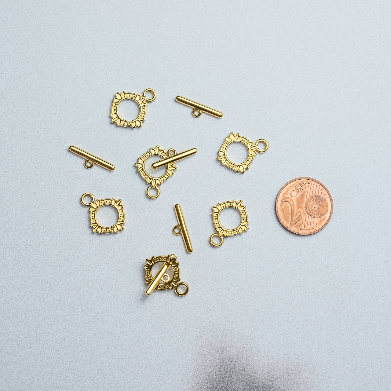 Fermoir T fantaisie en acier inoxydable plaqué or 18k de 14 mm ( à l&