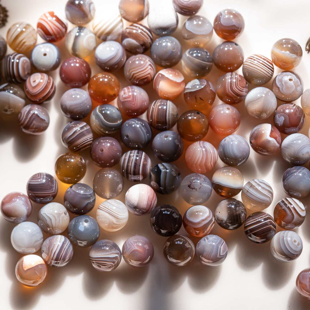 Perles rondes lisses en Agate du Botswana de 9 mm ( lot de 6 perles )