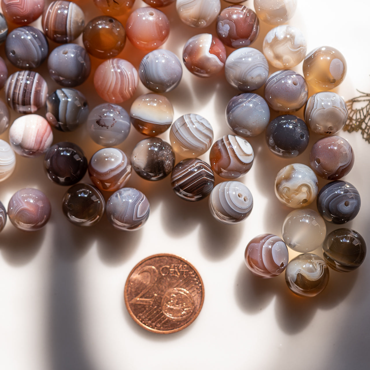 Perles rondes lisses en Agate du Botswana de 9 mm ( lot de 6 perles )