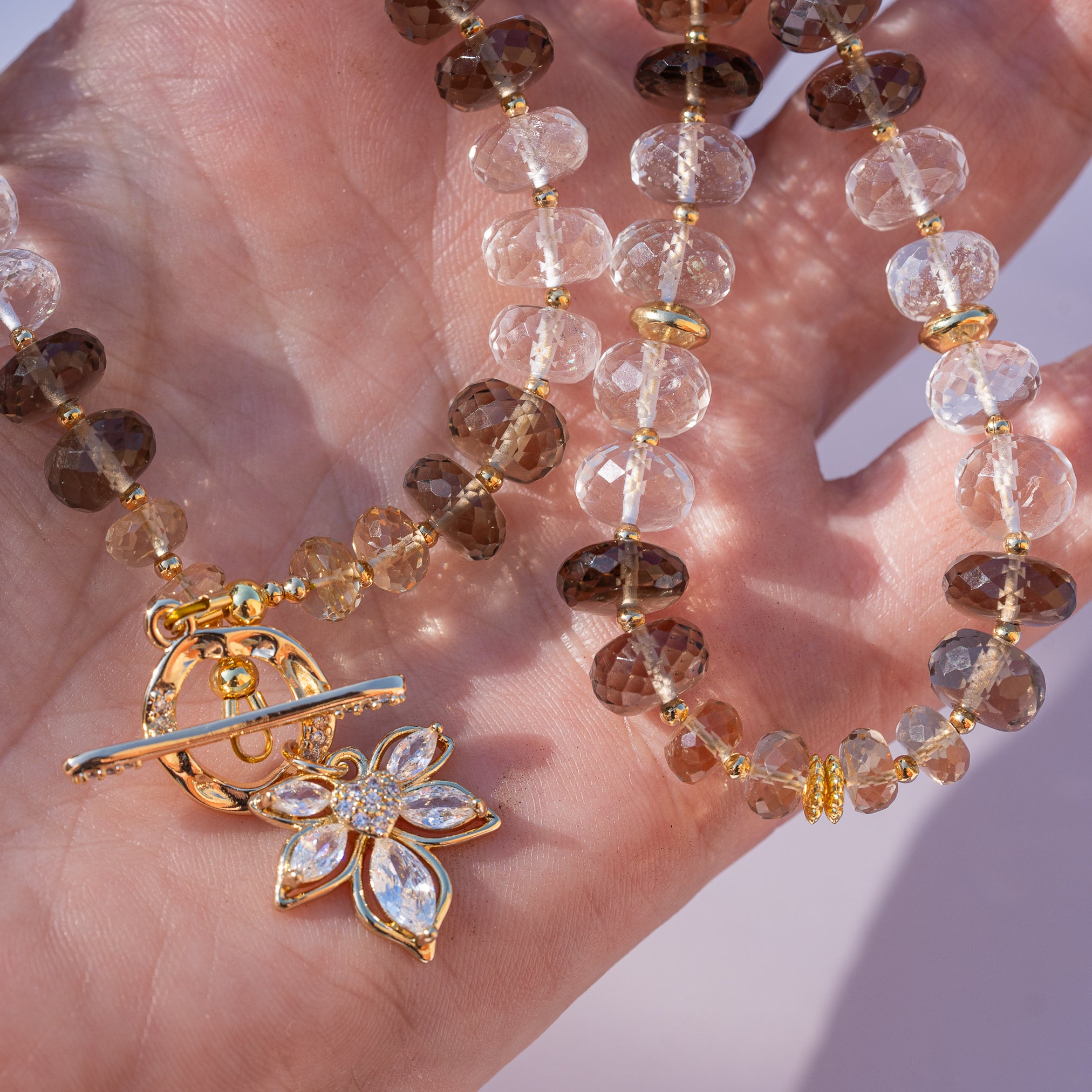 Kit collier en Citrine naturelle, Cristal de roche et Quartz fumé ♡