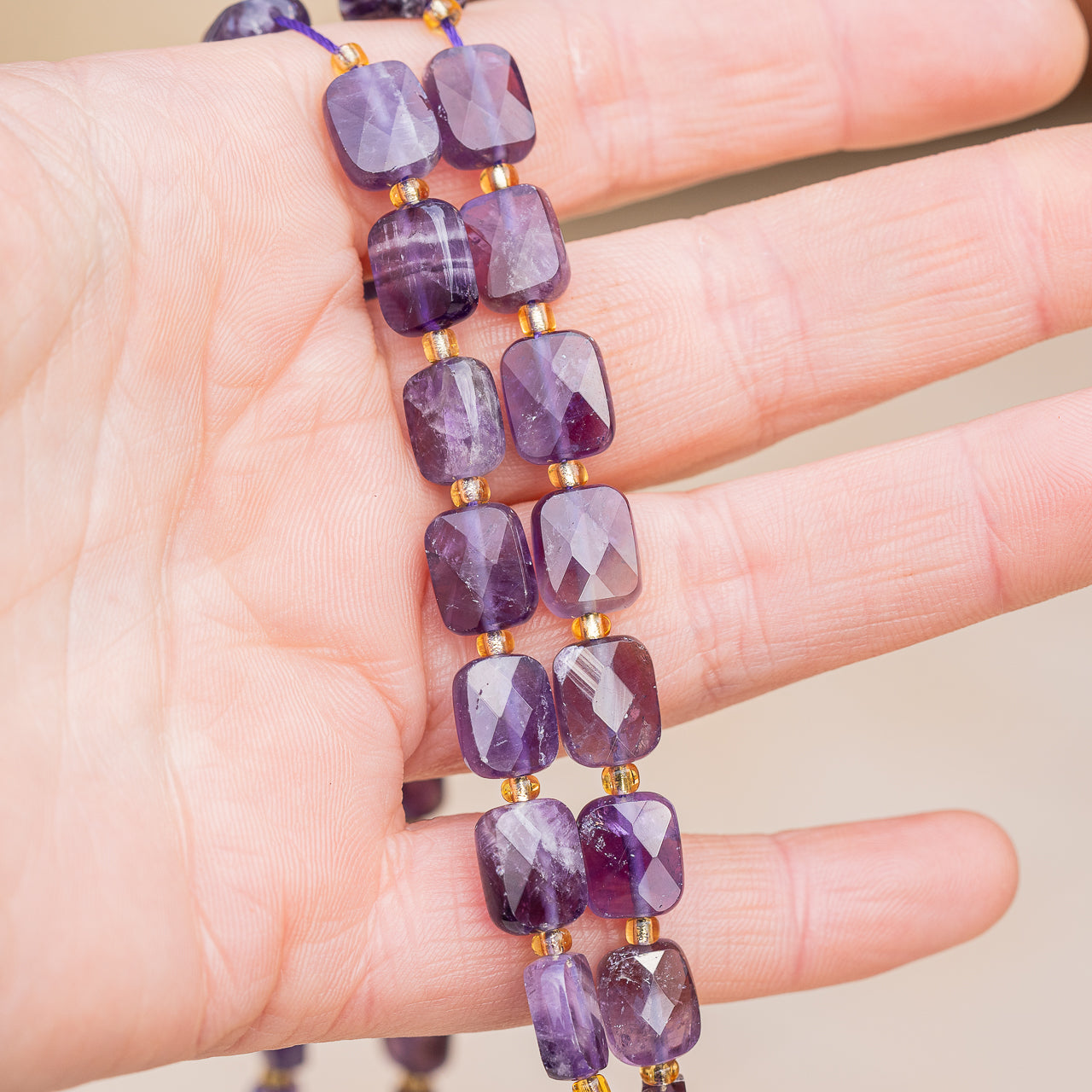 Perles rectangles facettes en Améthyste de env 9/10 mm ( lot de 2 perles )