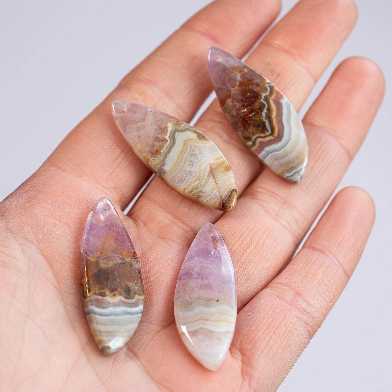 Pendentifs gouttes lisses en Améthyste et agate de 38 x 14 mm ( à l&
