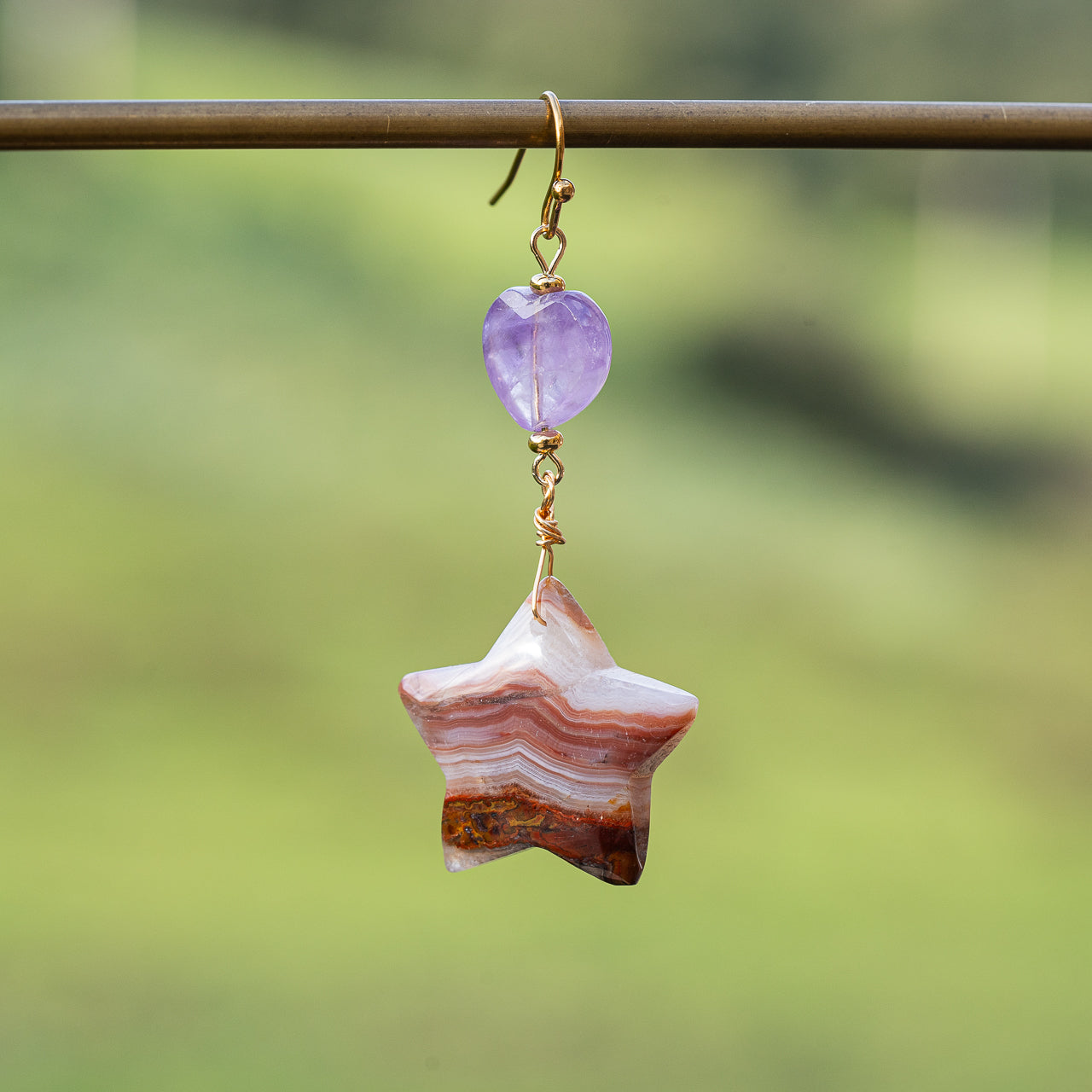 Pendentifs étoiles lisses en Améthyste et agate de 26 mm ( à l&