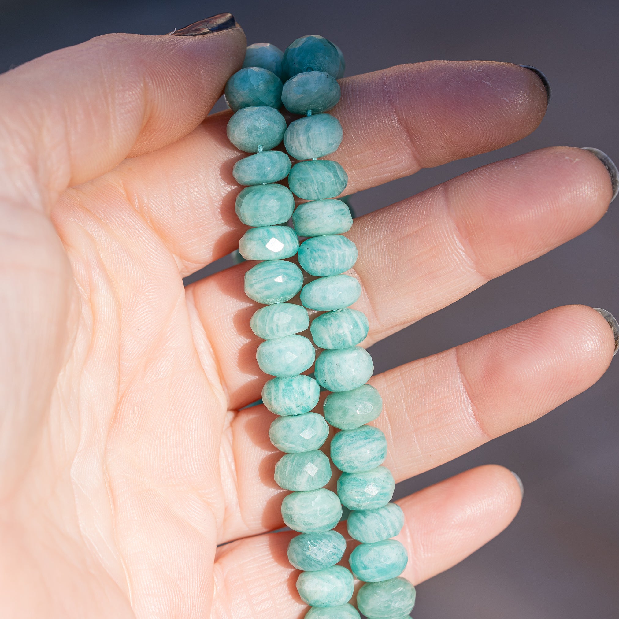 Perles rondelles facettes en Amazonite de env 9,5 x 5/7 mm ( lot de 2 )