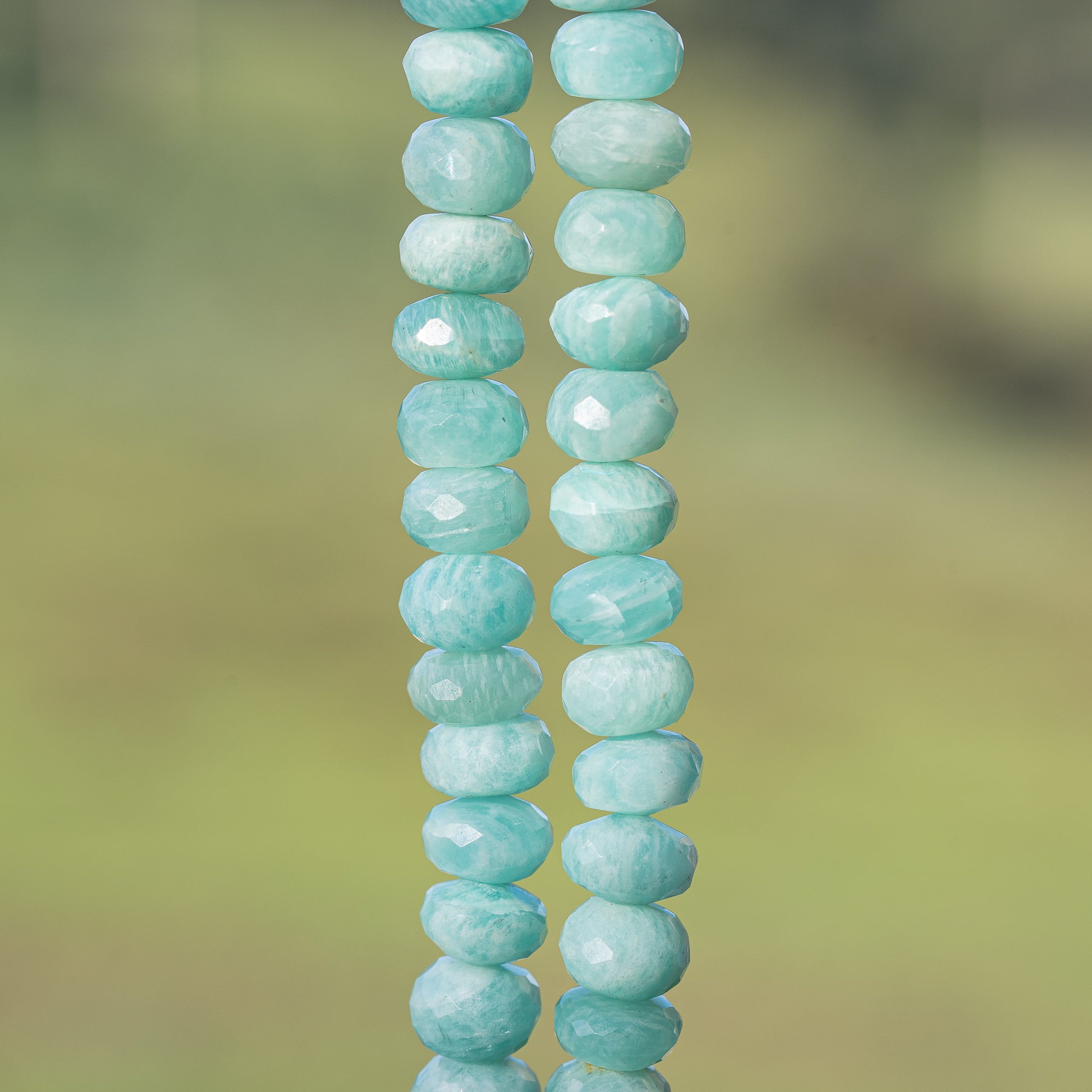 Perles rondelles facettes en Amazonite de env 9,5 x 5/7 mm ( lot de 2 )