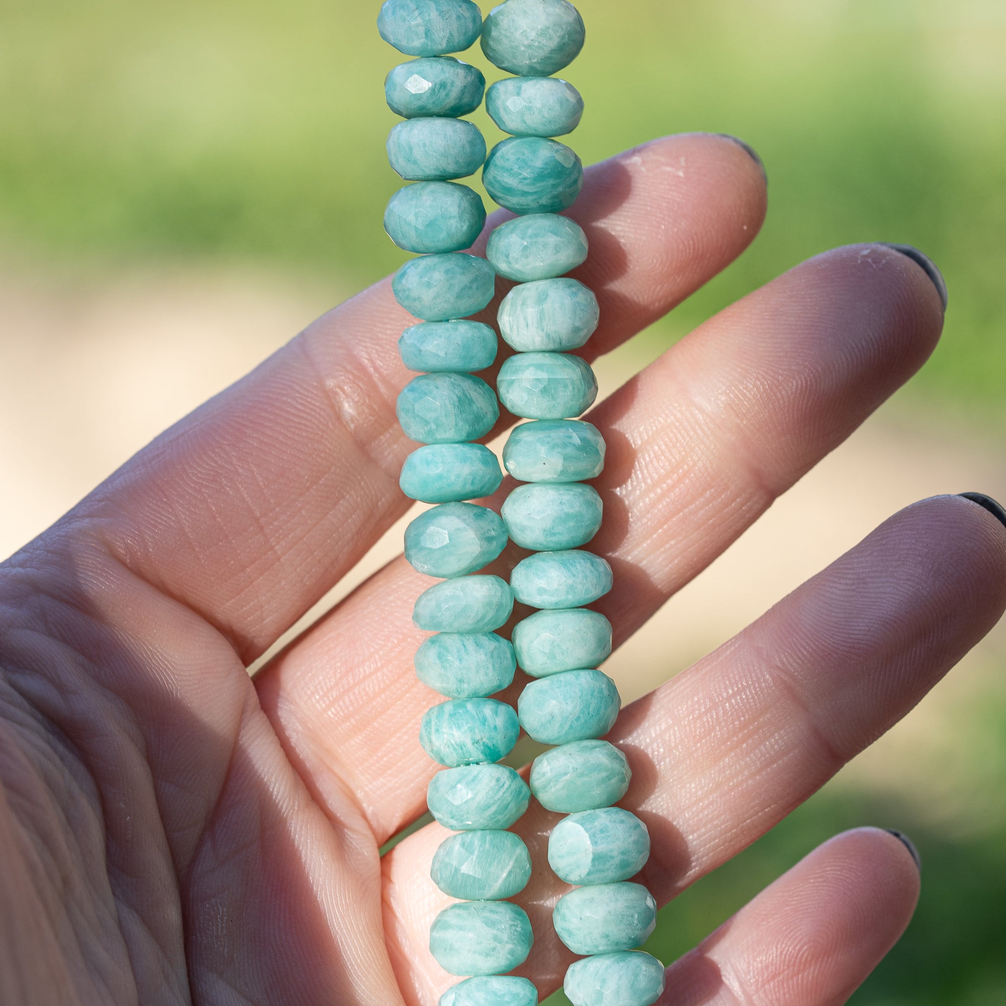 Perles rondelles facettes en Amazonite de env 9,5 x 5/7 mm ( lot de 2 )