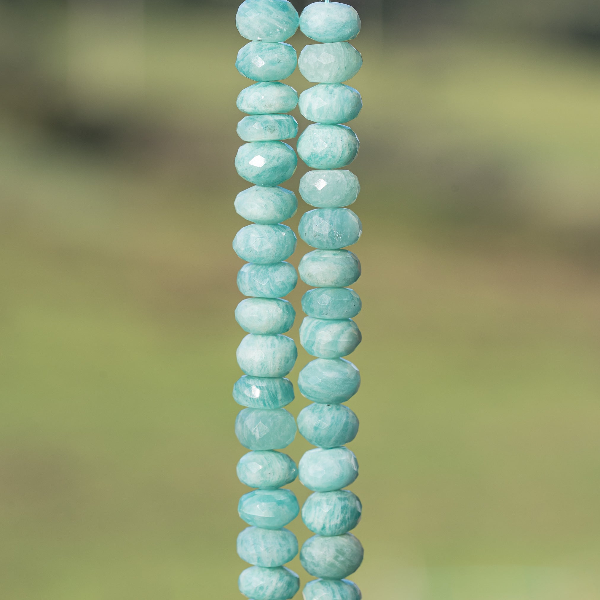 Perles rondelles facettes en Amazonite de env 9,5 x 5/7 mm ( lot de 2 )