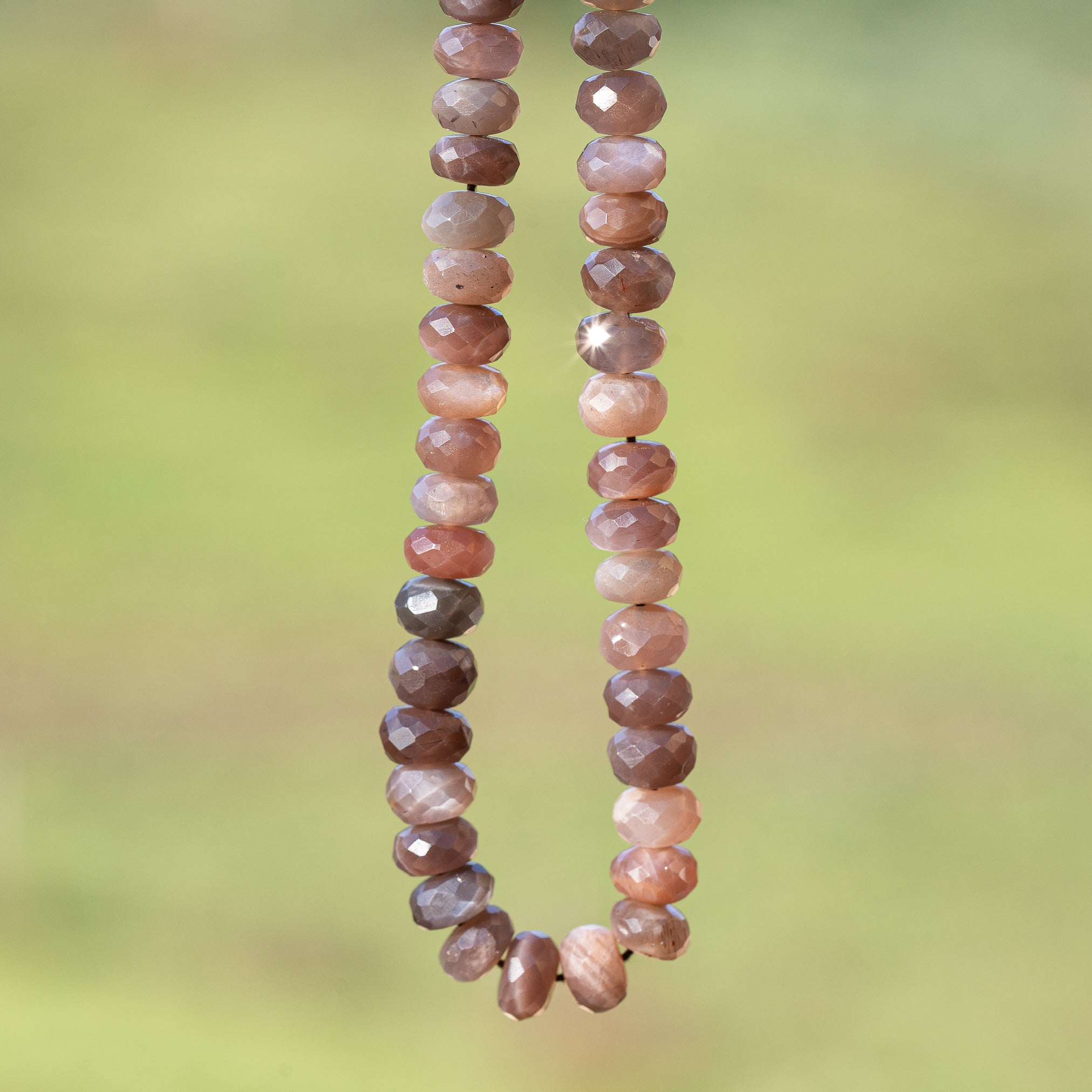 Fils de env 39/40 cm de perles rondelles facettes de pierre de lune chocolat de 8,5/9 x 4,5/6 mm