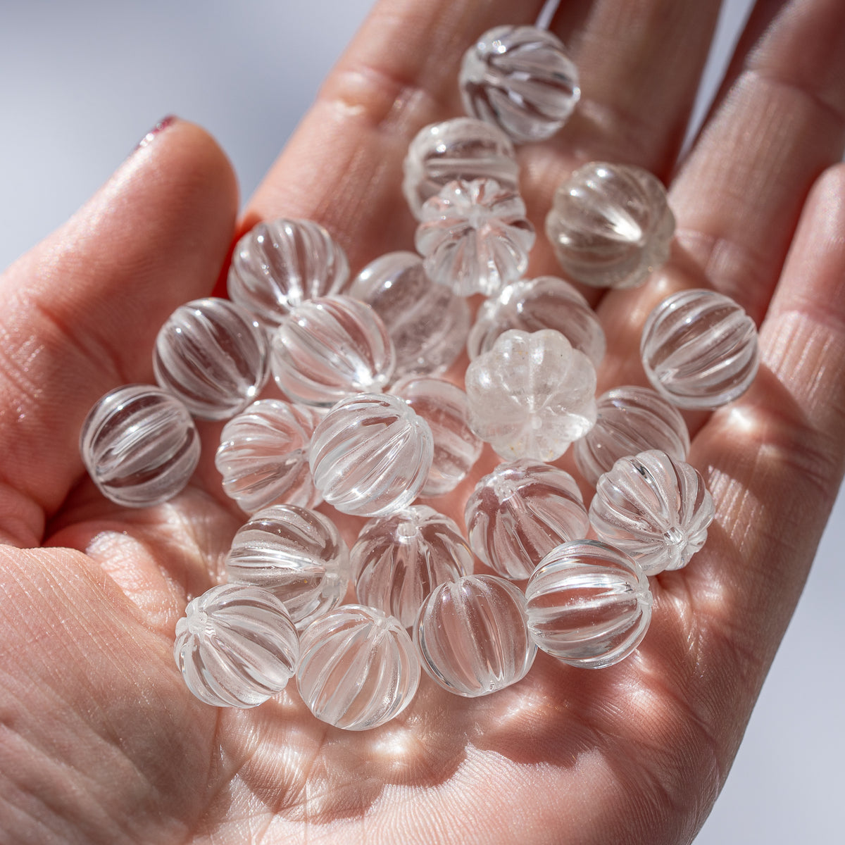 Perles sculptées citrouilles en cristal de roche de 11 à 14 mm ( à l&