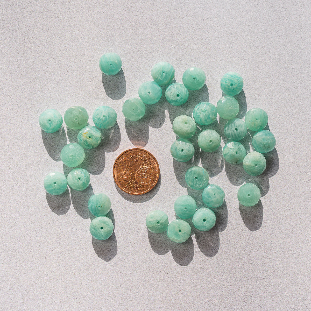 Perles rondelles facettes en Amazonite de env 9,5 x 5/7 mm ( lot de 2 )