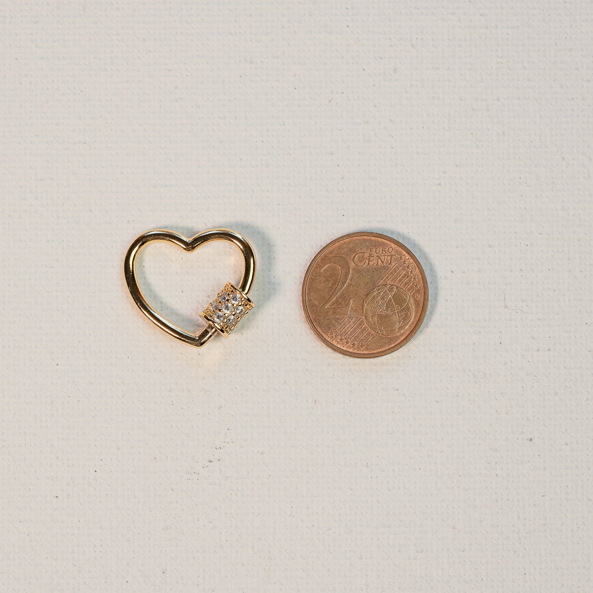 Fermoir mousqueton à vis coeur en laiton plaqué or 18k et zirconium de 20 mm ( à l&