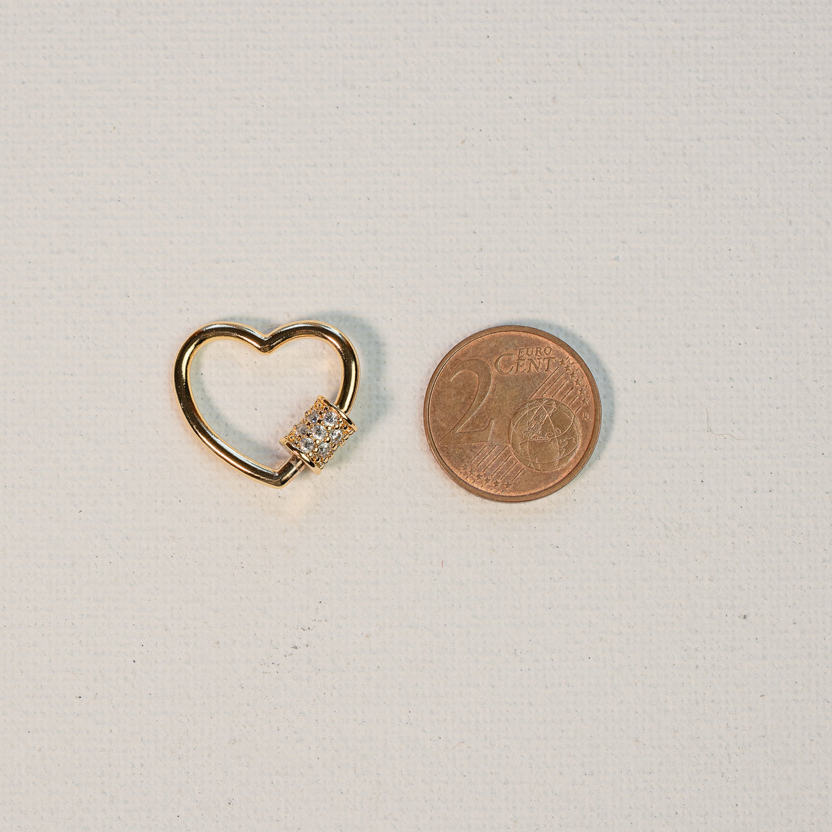 Fermoir mousqueton à vis coeur en laiton plaqué or 18k et zirconium de 20 mm ( à l&