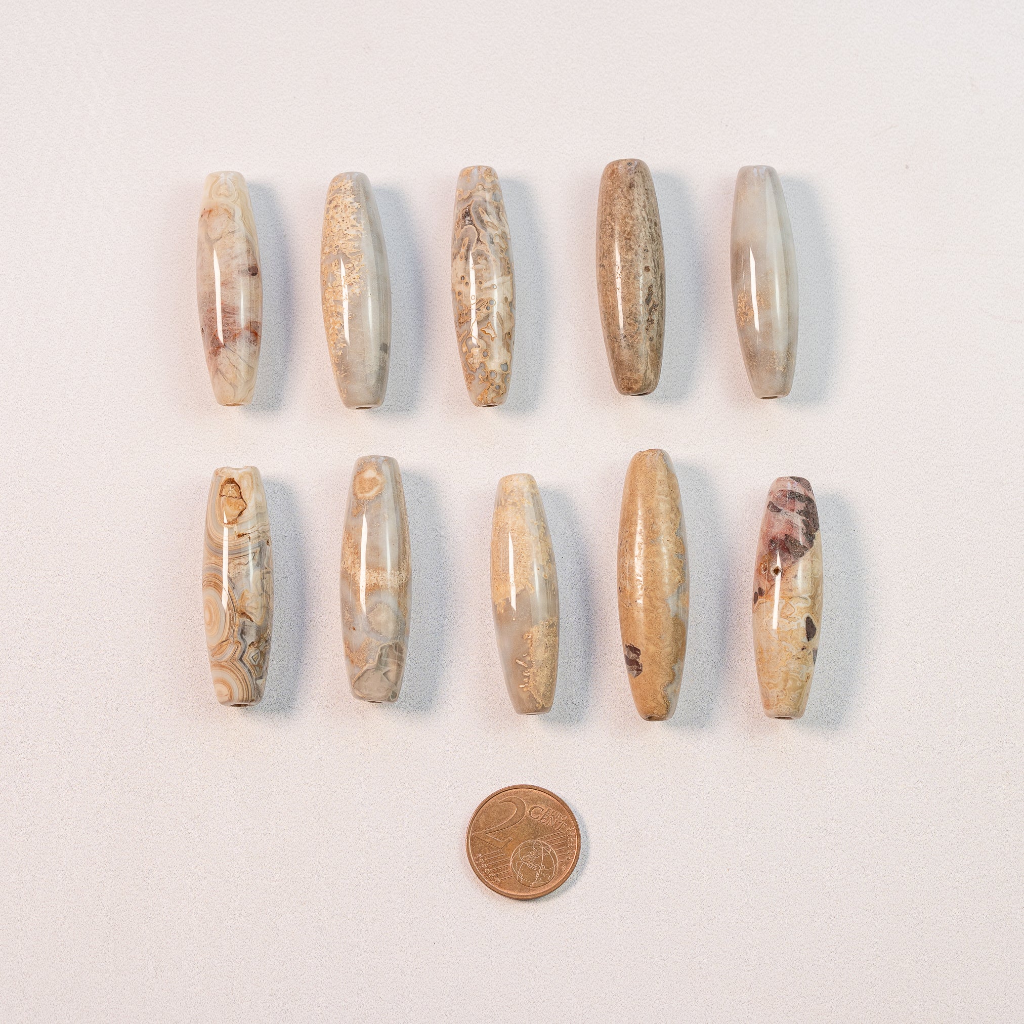 Grandes perles ovales en agate folle mexicaine de env 40/45 mm ( à l&