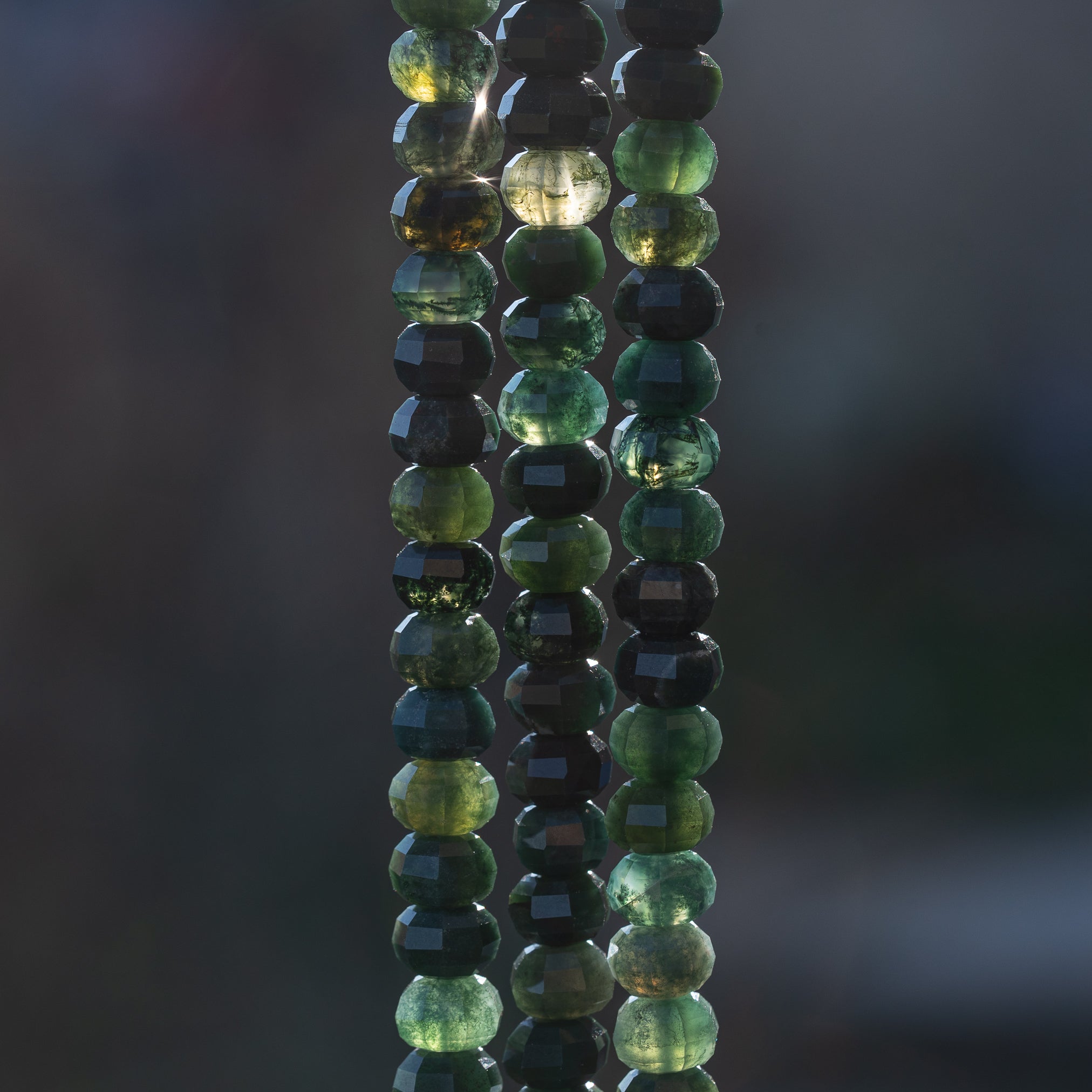 Perles rondelles facettes lanternes/citrouilles en Agate mousse de 8 x 5 mm ( 1/2 rang de env 34 perles )