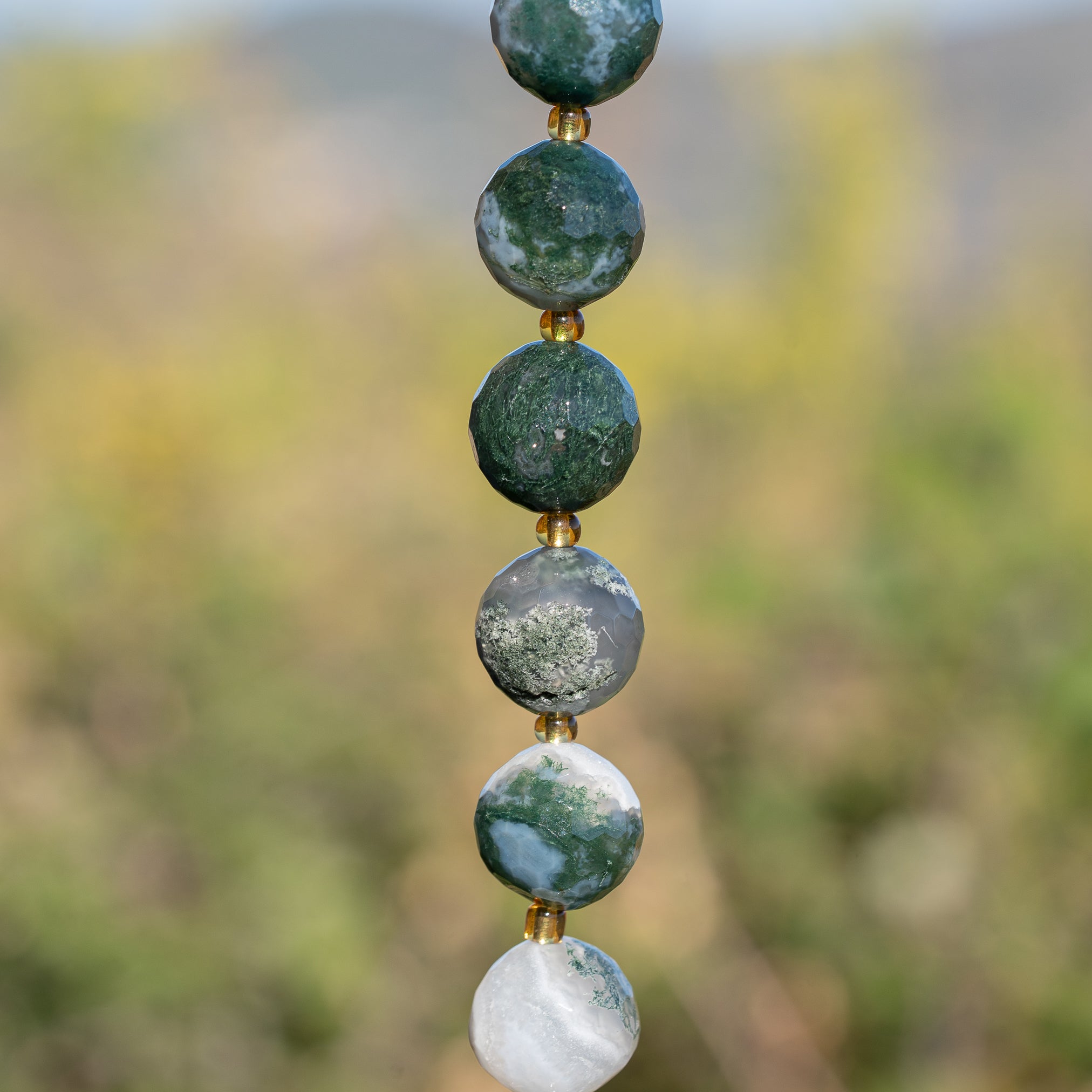 Perles rondes facettes en Agate mousse de 15,5 mm ( à l&