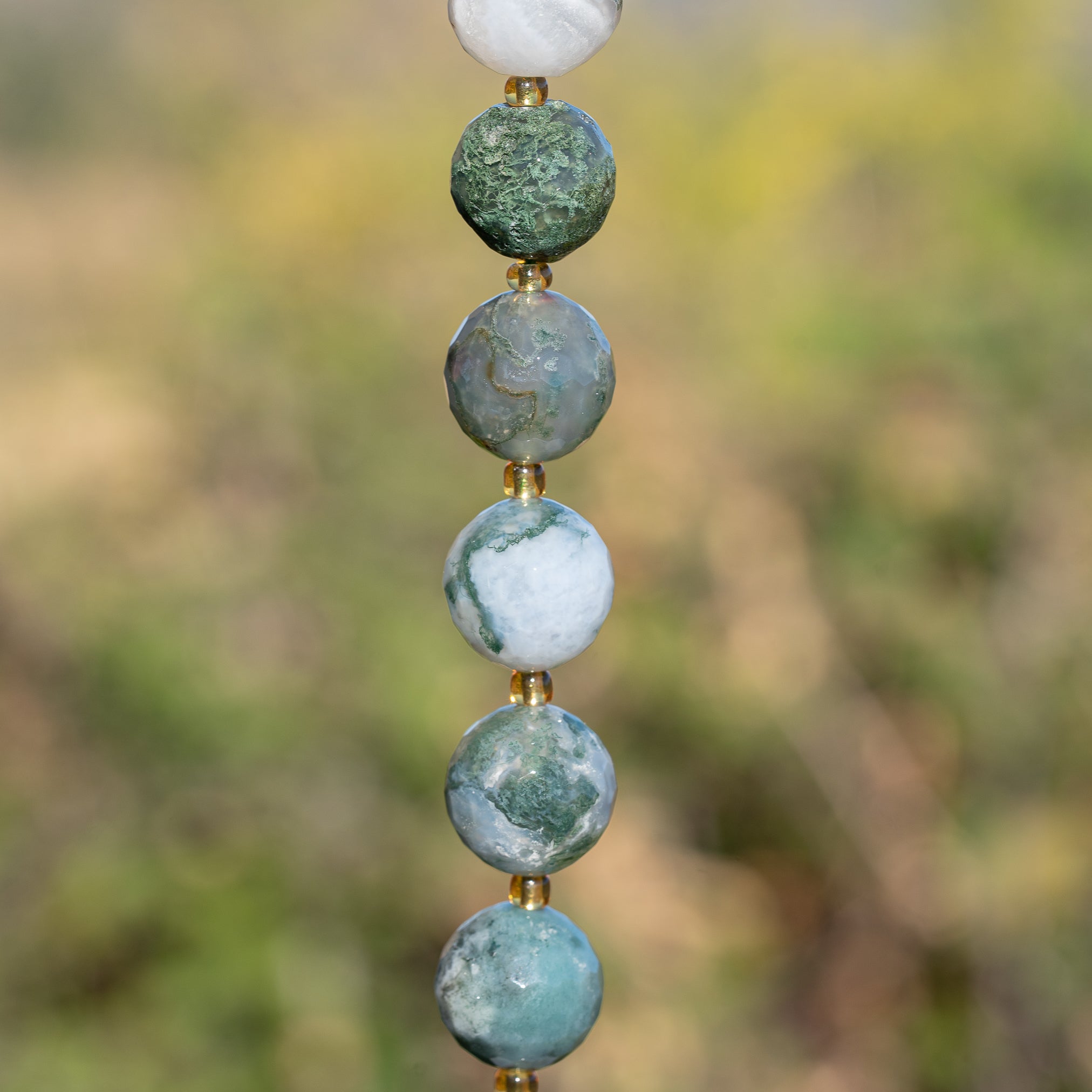 Perles rondes facettes en Agate mousse de 15,5 mm ( à l&