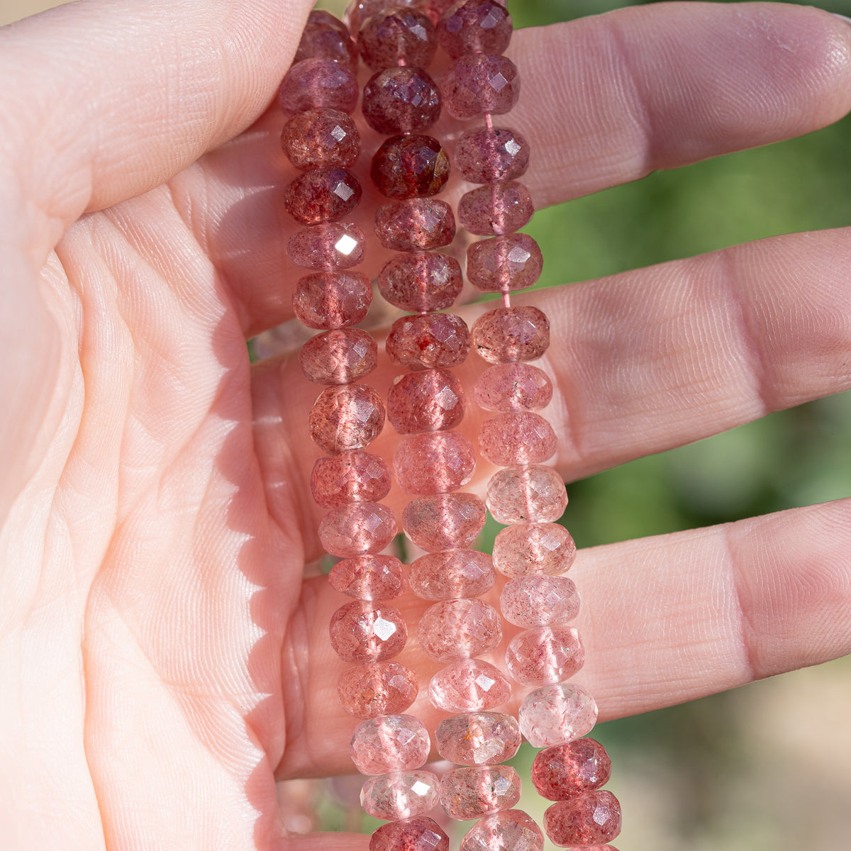 Perles rondelles facettes de Quartz fraise de env 8/8,5 x 5/6 mm ( lot de 4 )