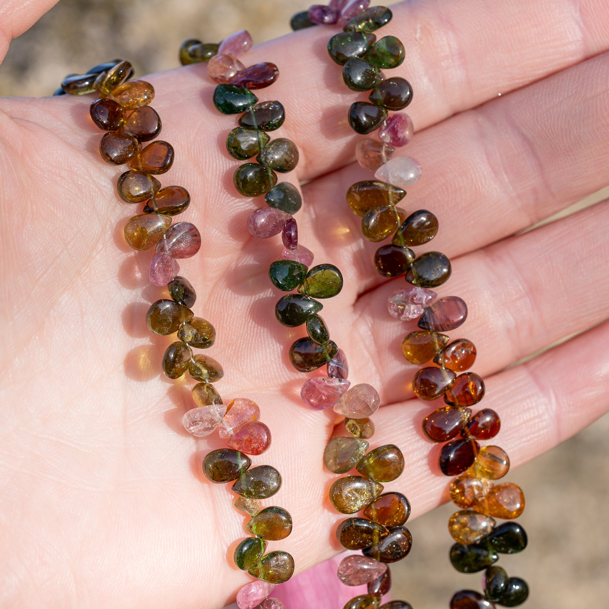 Fil de 20 cm de perles gouttes lisses de Tourmaline multicolore de 6/8 mm au choix