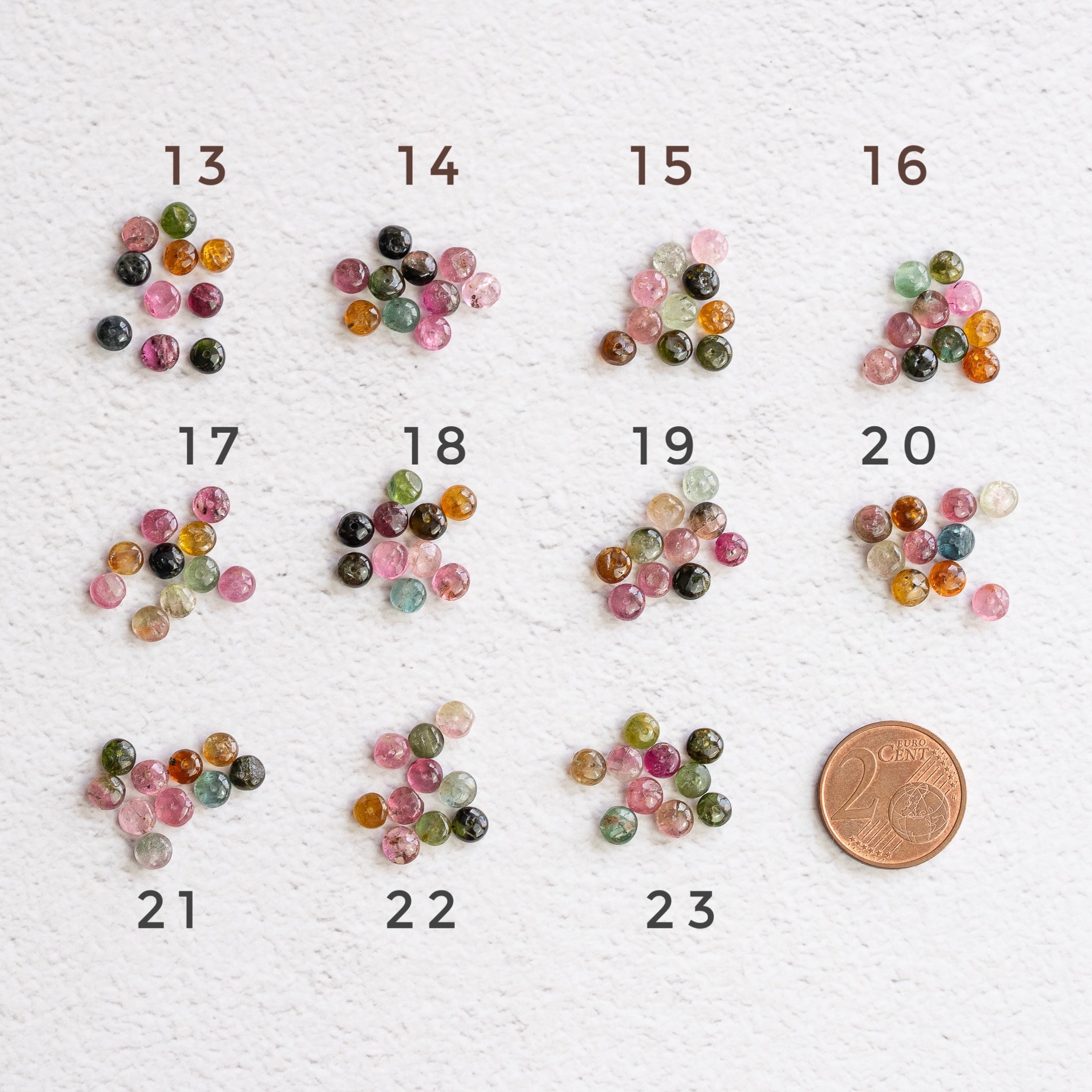 Perles rondelles lisses de Tourmaline multicolore de env 4,5 x 3 mm ( lot de 10 perles )