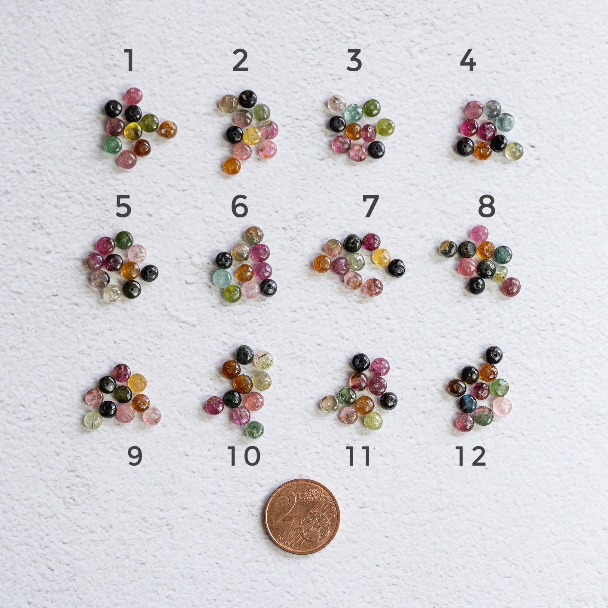 Perles rondelles lisses de Tourmaline multicolore de env 4,5 x 3 mm ( lot de 10 perles )