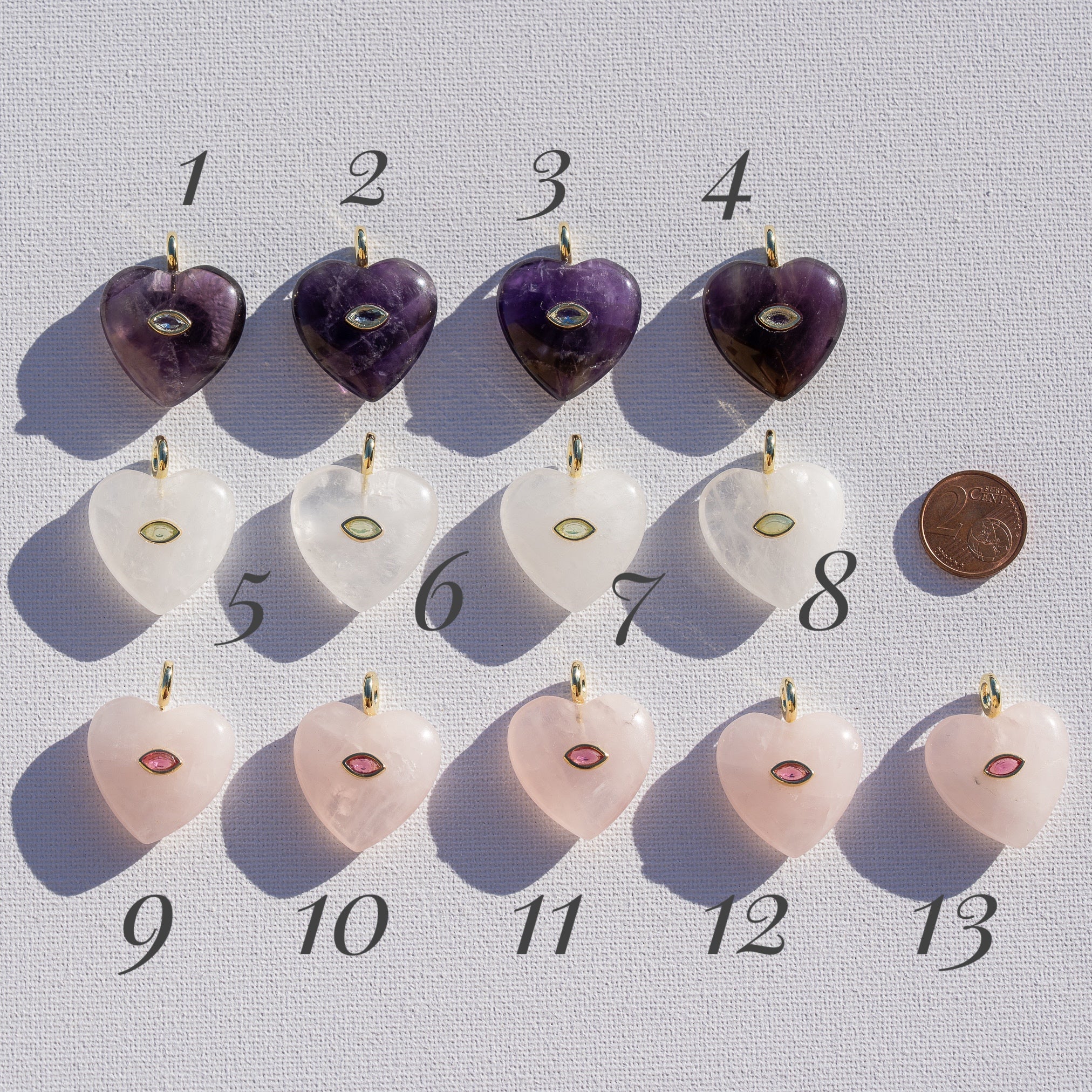 Pendentif coeur en 3 pierres au choix en laiton plaqué or 18k et zirconium de 31 mm ( à l&