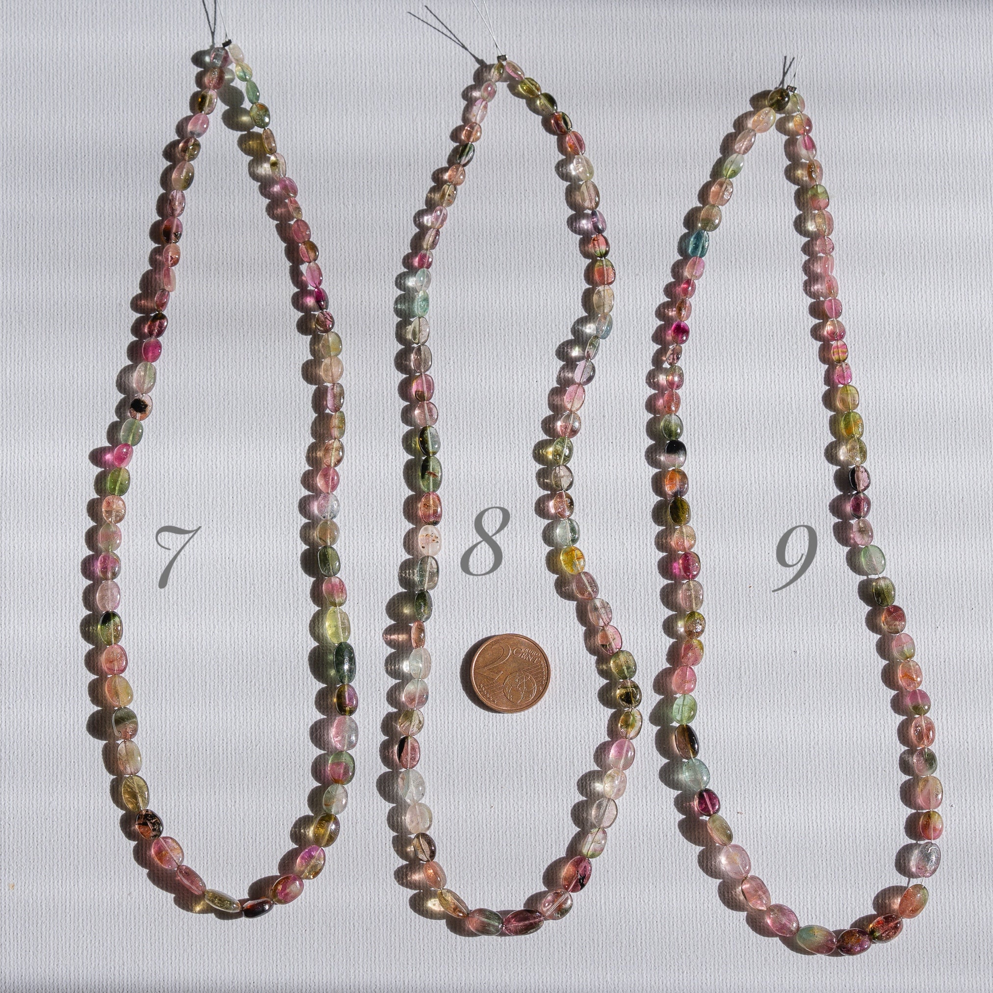 Fil de 43 cm de perles ovales lisses de Tourmaline multicolore " qualité wouah " 🌈 de 4/10 mm