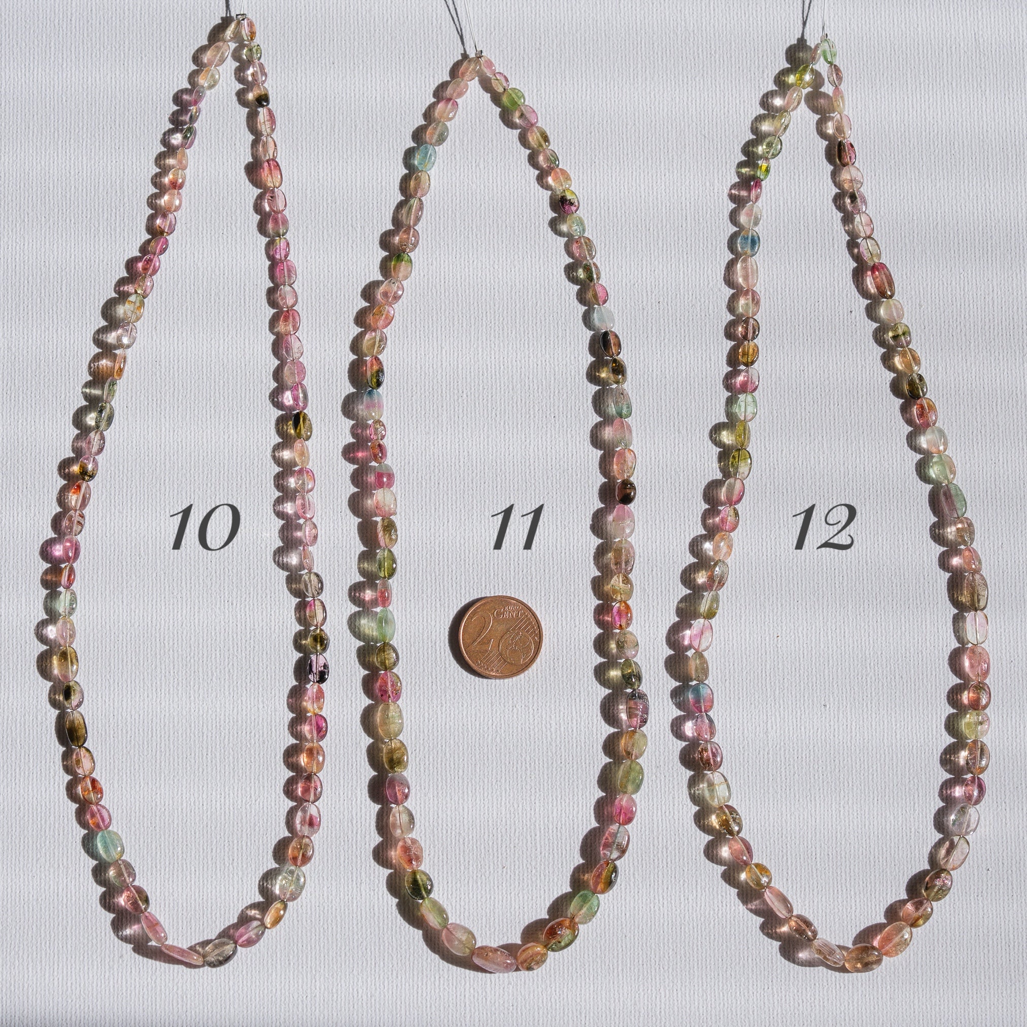 Fil de 43 cm de perles ovales lisses de Tourmaline multicolore " qualité wouah " 🌈 de 4/10 mm