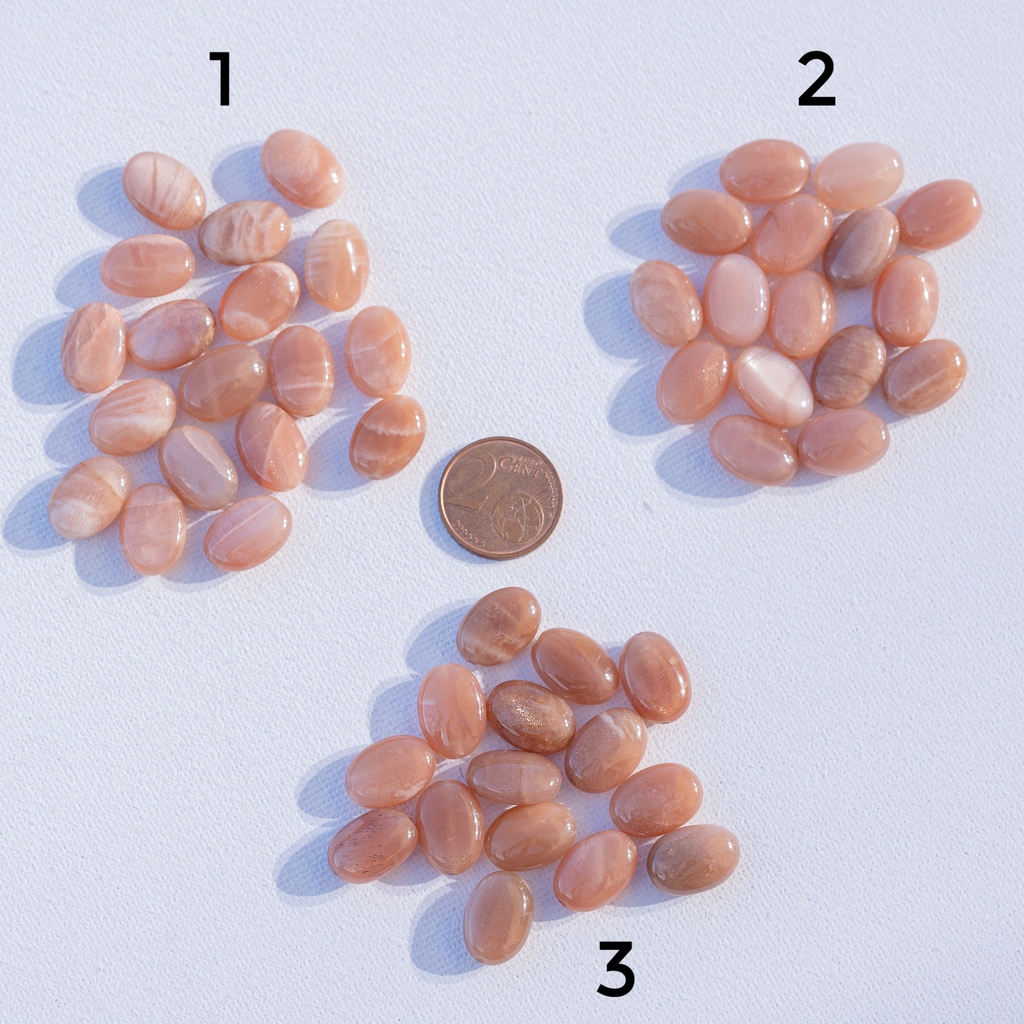 Perles ovales lisses de Pierre de lune rose de env 14 mm ( à l&