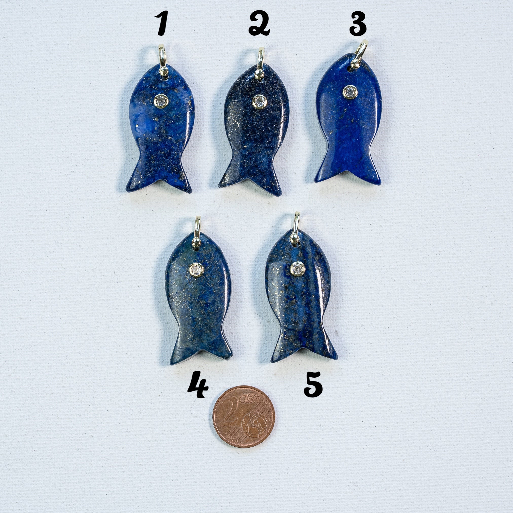 Pendentif poissons en Lapis-lazuli, laiton et zirconium de 45 mm ( à l&