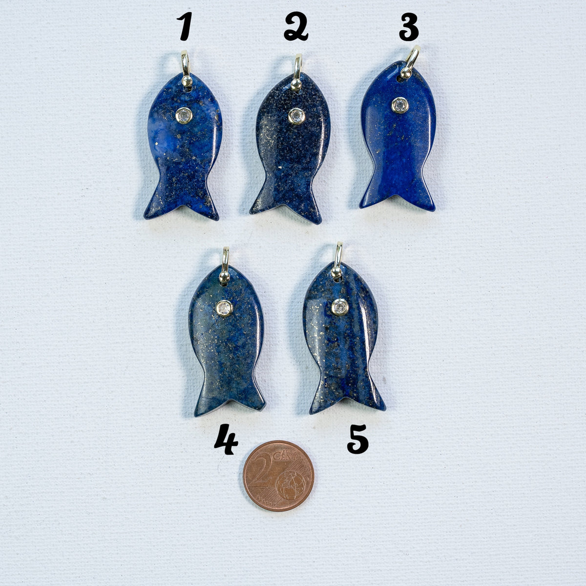 Pendentif poissons en Lapis-lazuli, laiton et zirconium de 45 mm ( à l&