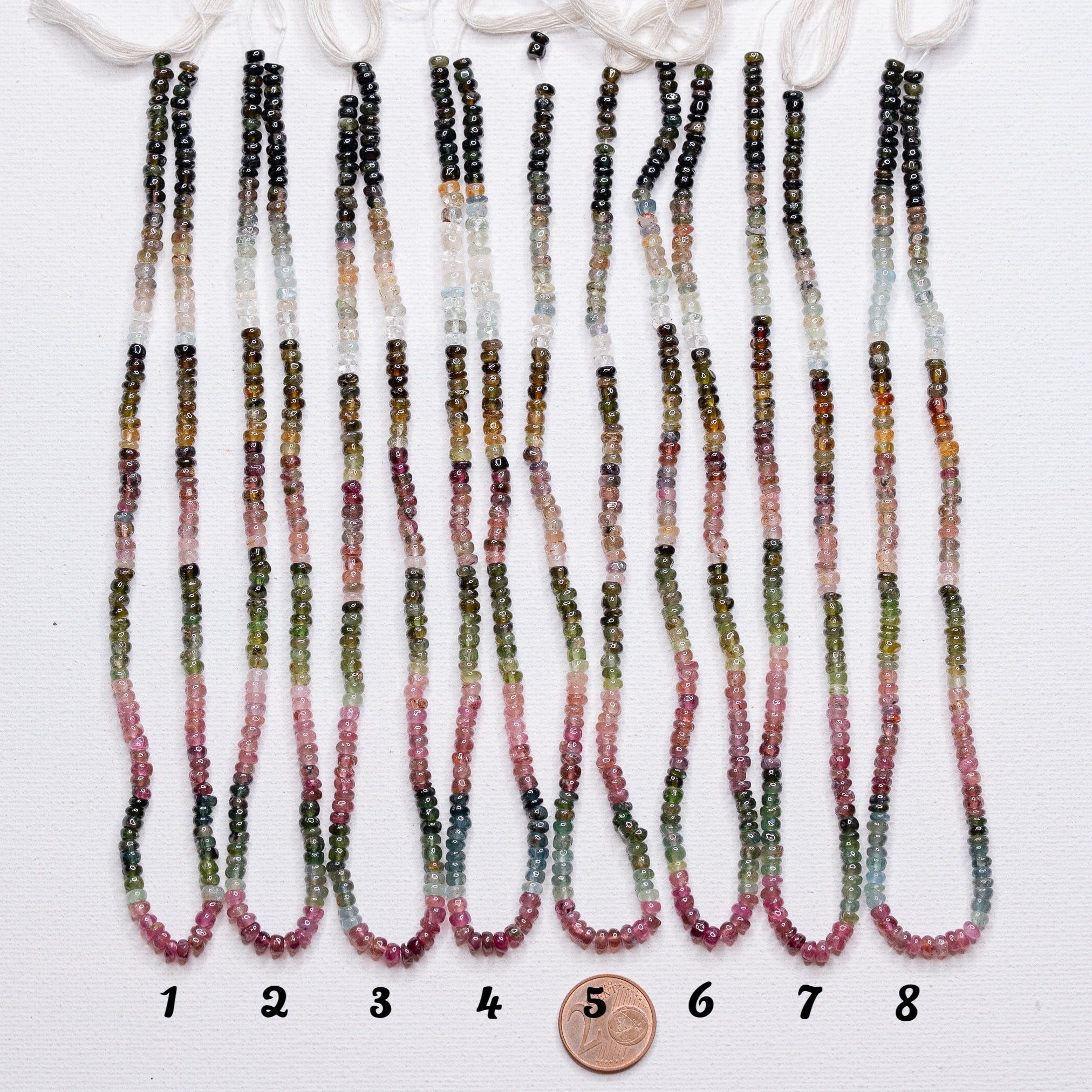 Rangs de 35 cm de perles rondelles lisses de Tourmaline multicolore de env 4 x 2/3 mm